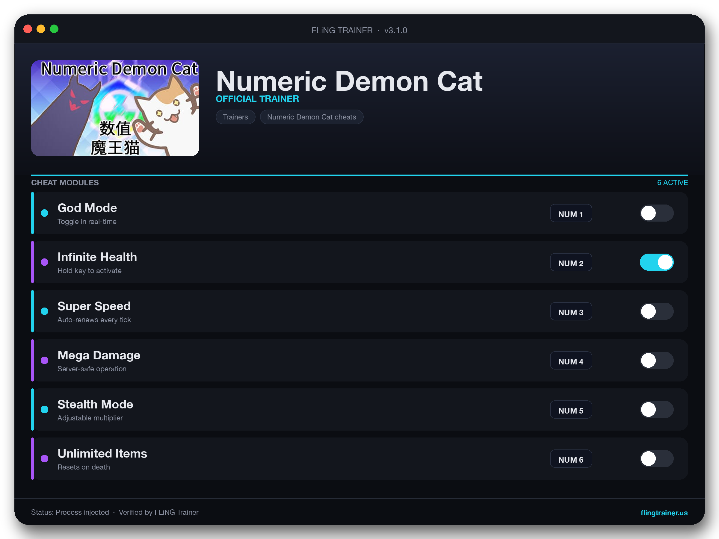 Numeric Demon Cat Trainer interface