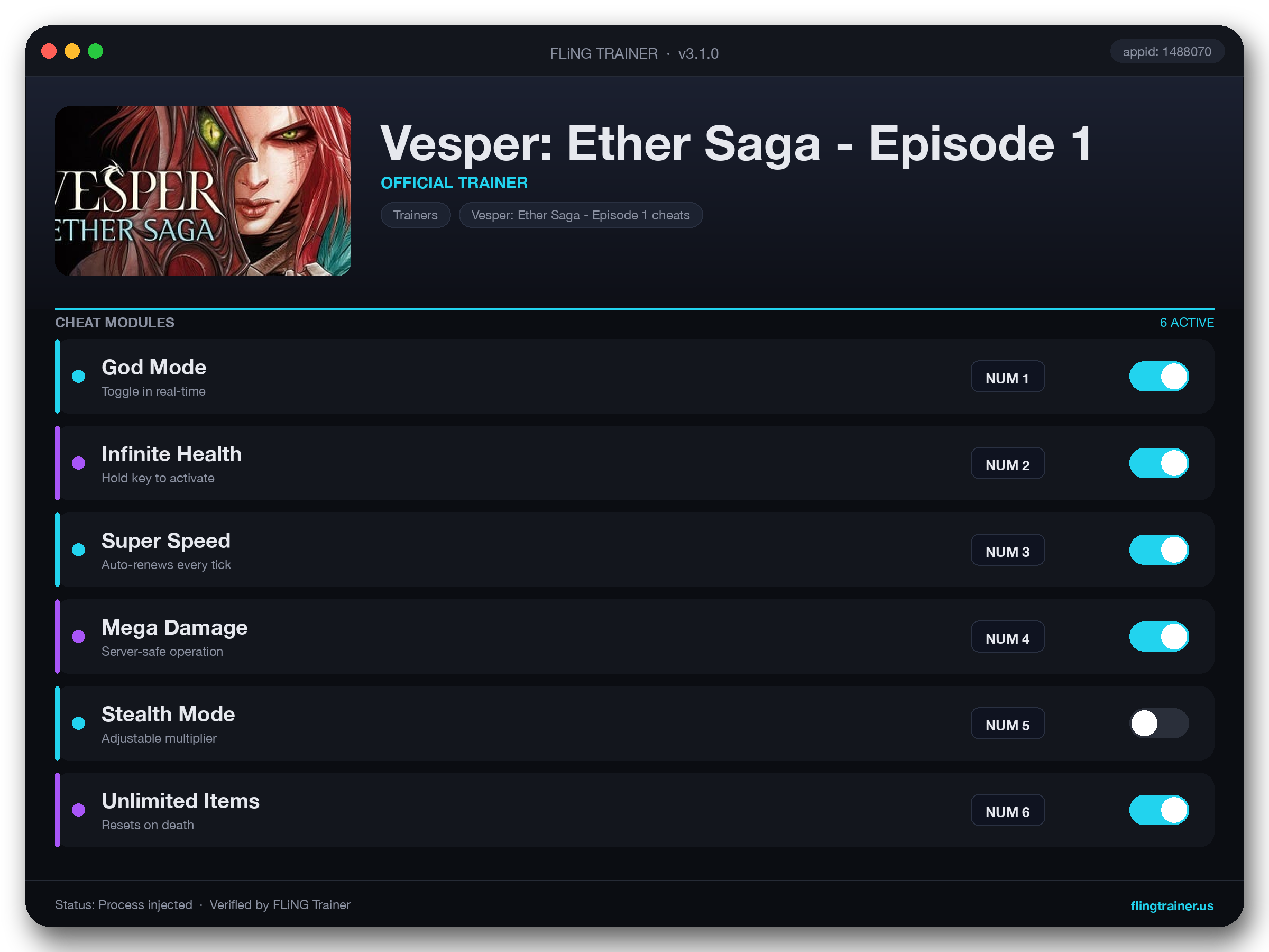 Vesper: Ether Saga - Episode 1 Trainer interface