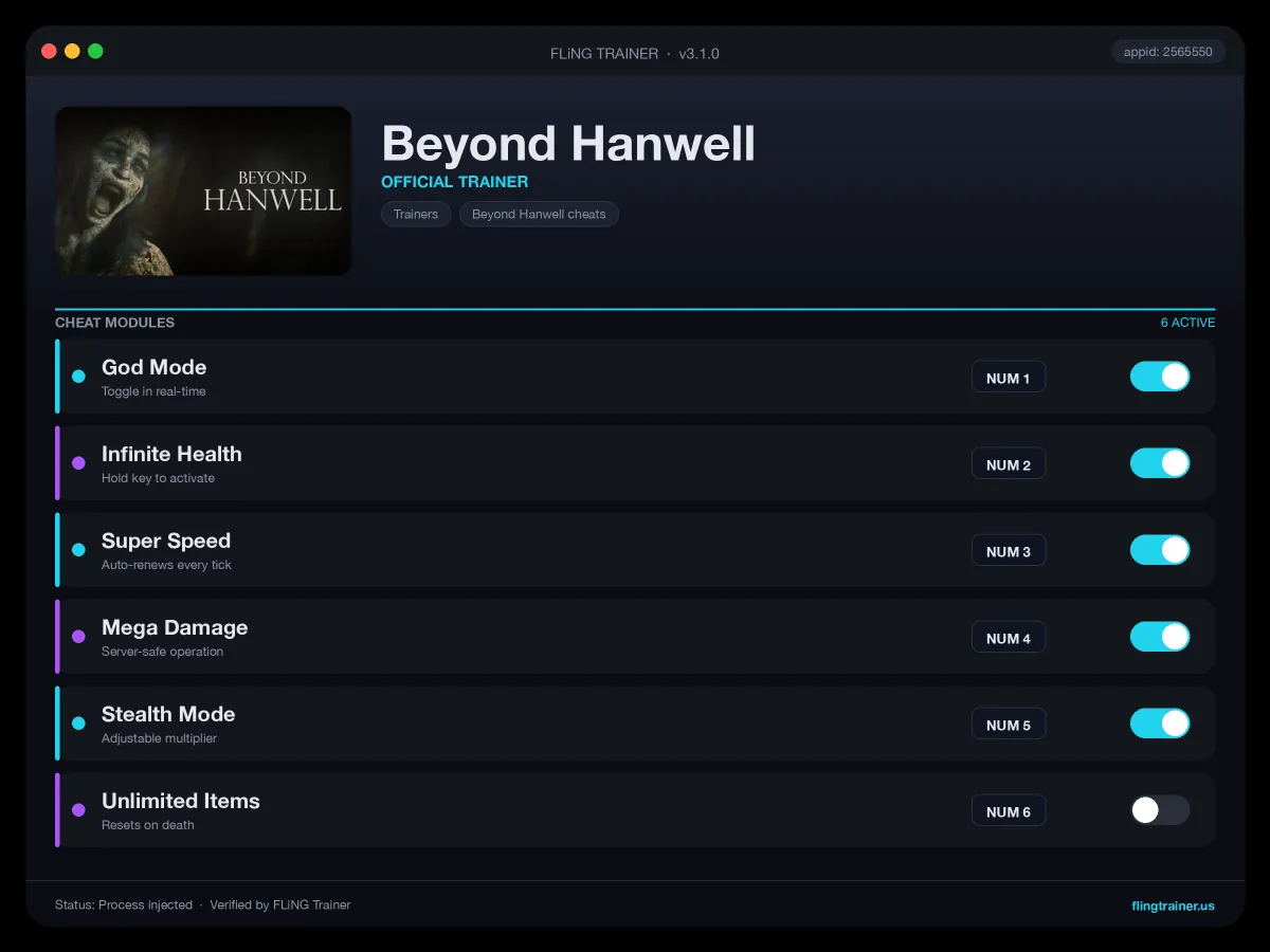 Beyond Hanwell Trainer interface