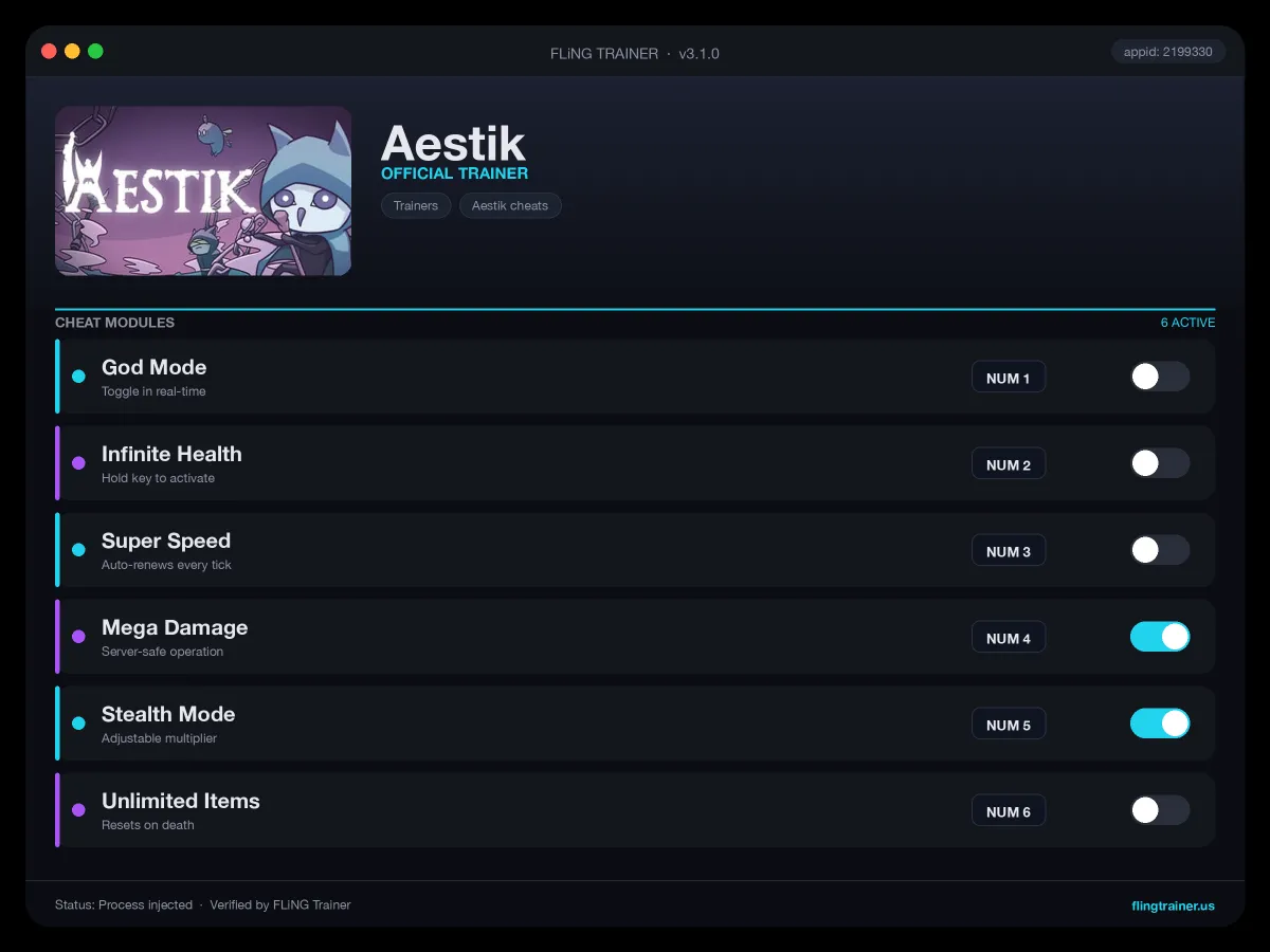 Aestik Trainer interface