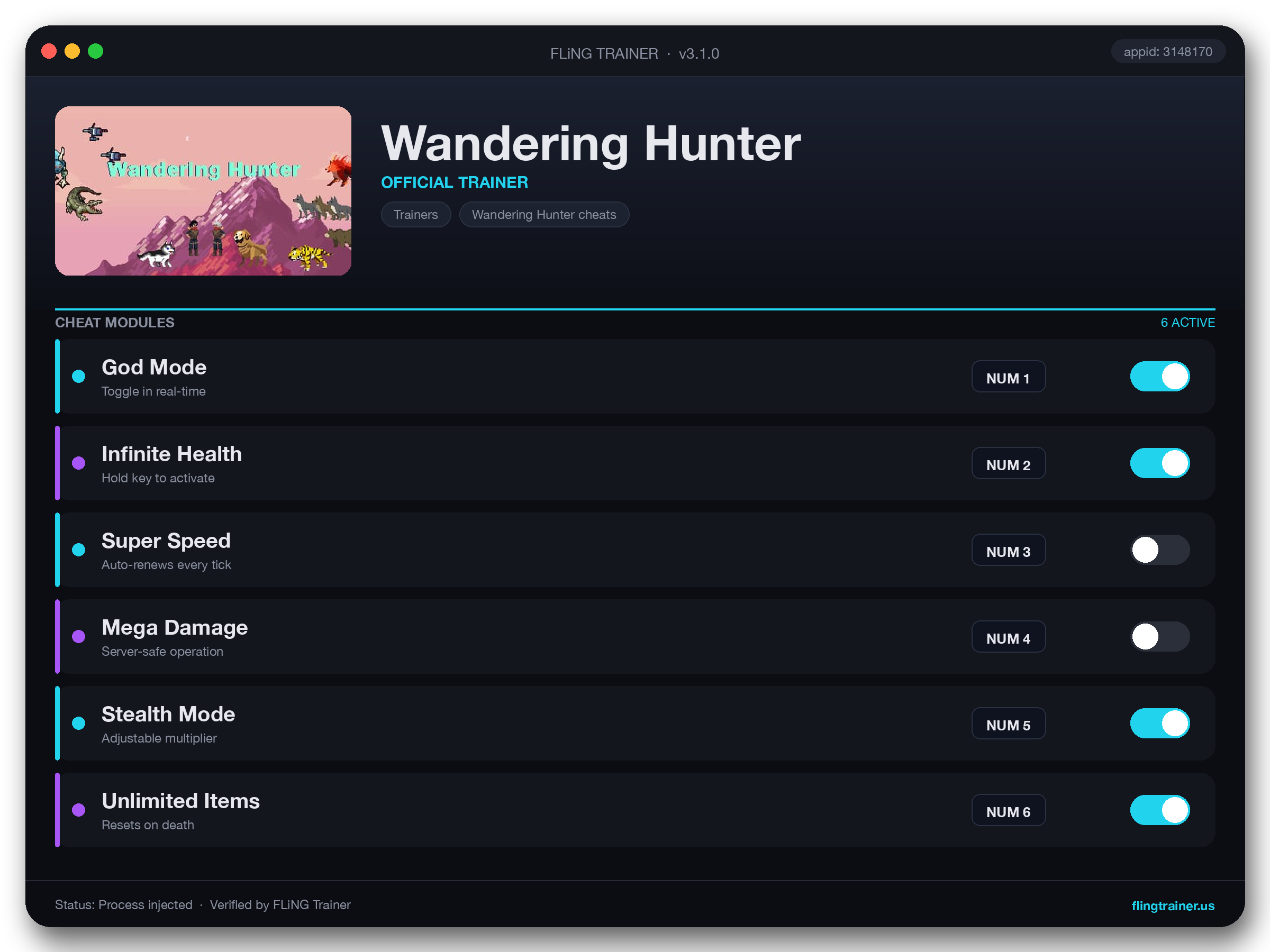 Wandering Hunter Trainer interface