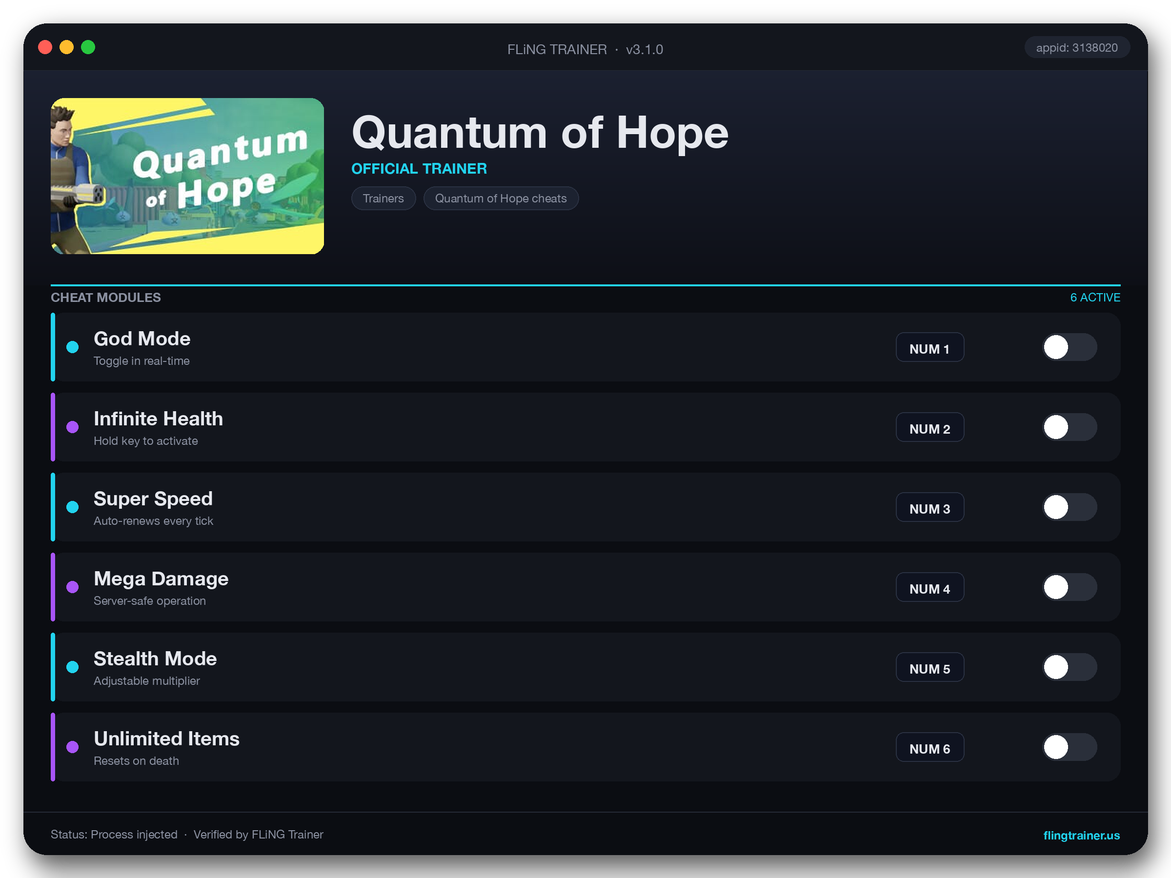 Quantum of Hope Trainer interface