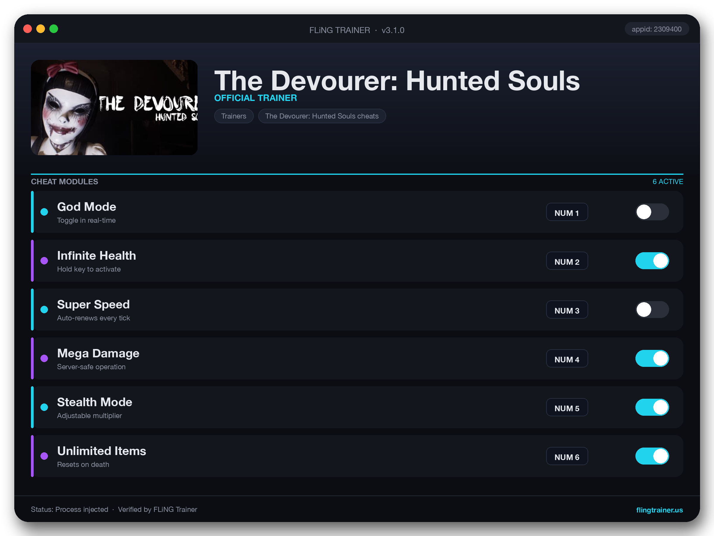 The Devourer: Hunted Souls Trainer interface