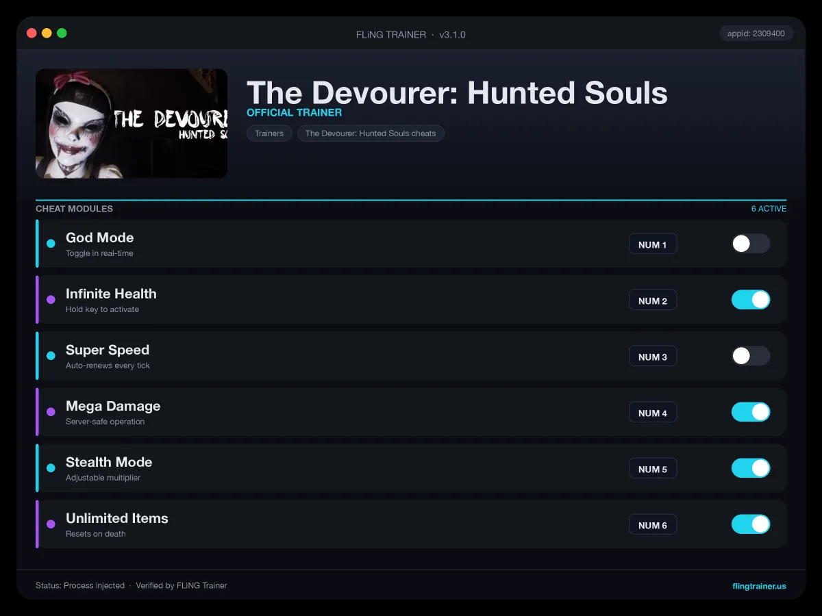 The Devourer: Hunted Souls Trainer interface