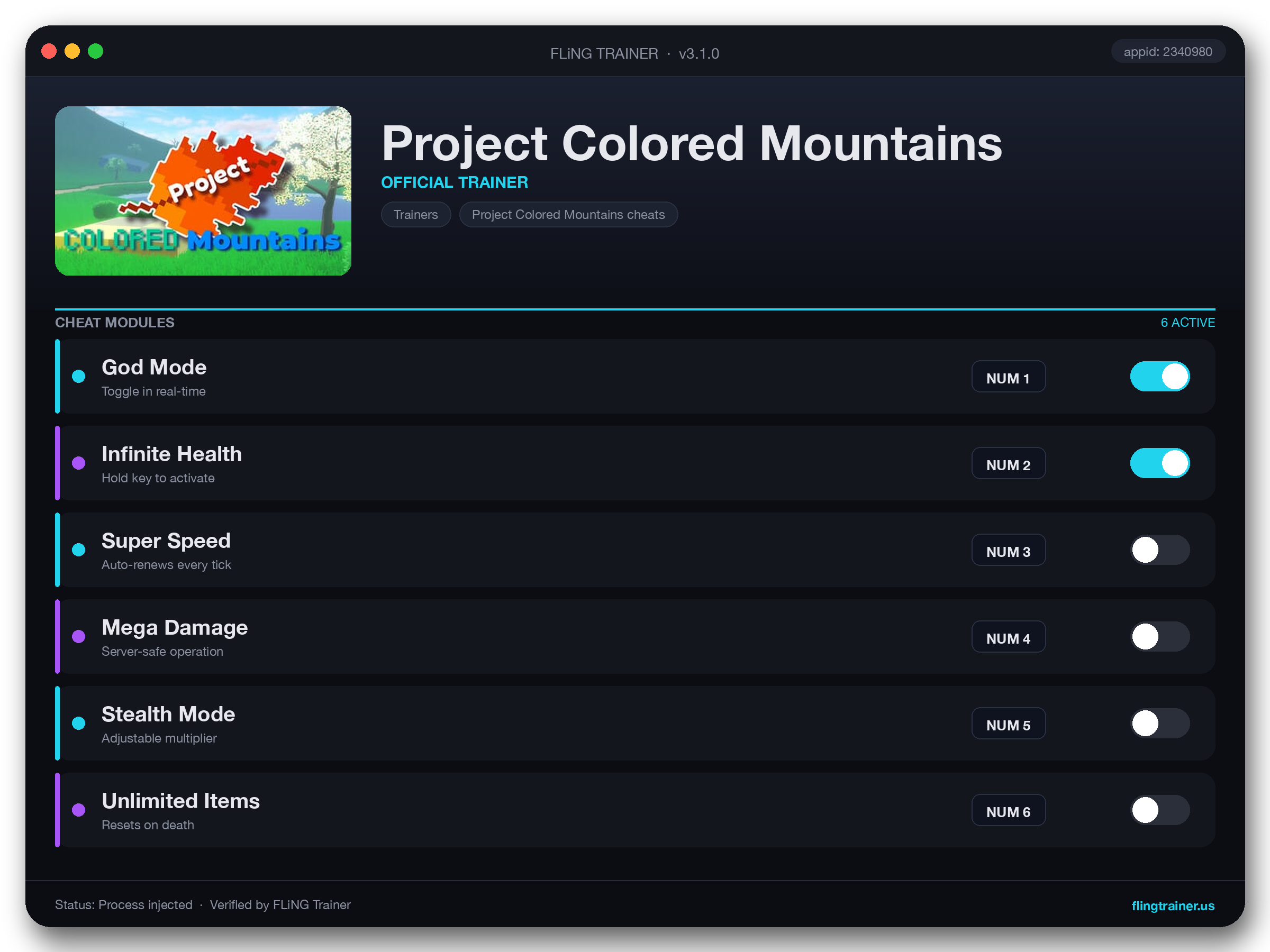 Project Colored Mountains Trainer interface