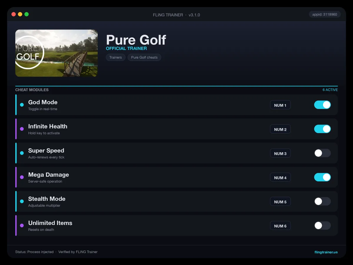 Pure Golf Trainer interface