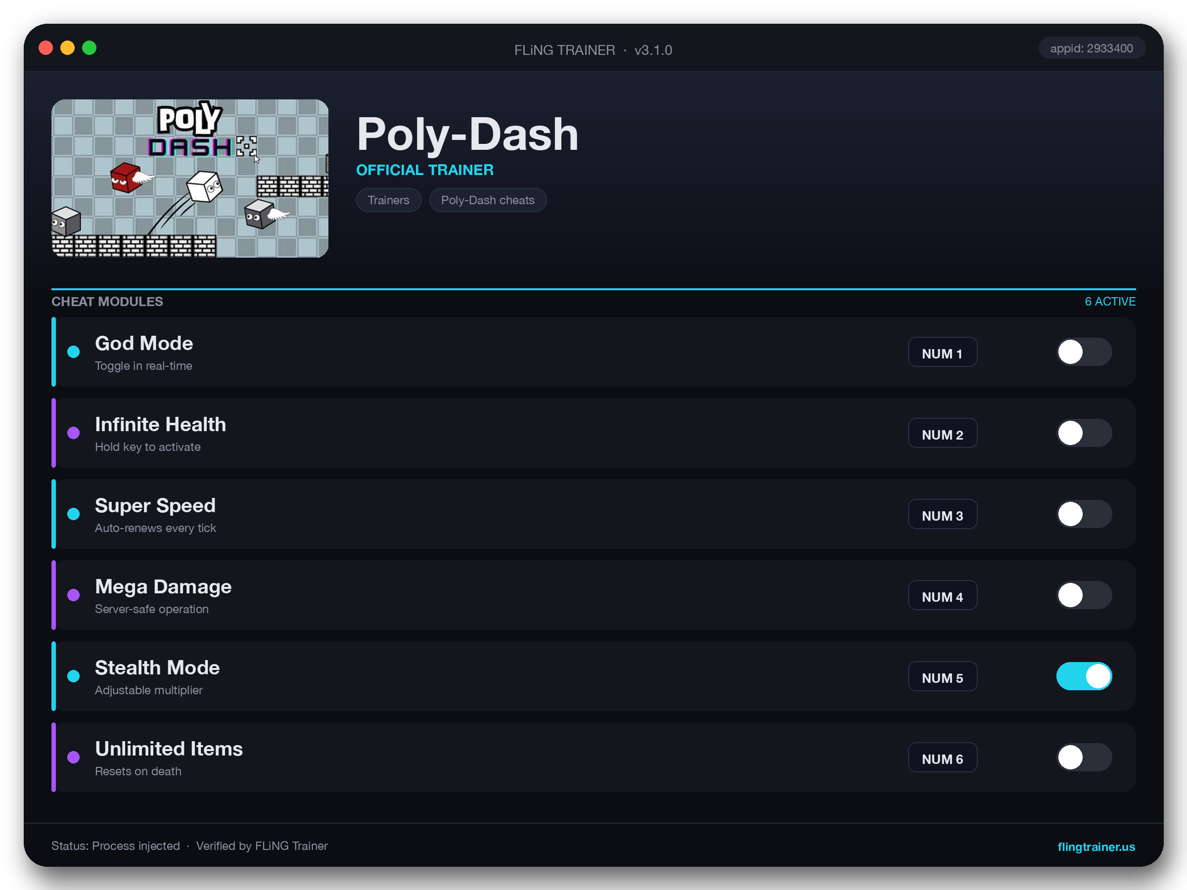 Poly-Dash Trainer interface