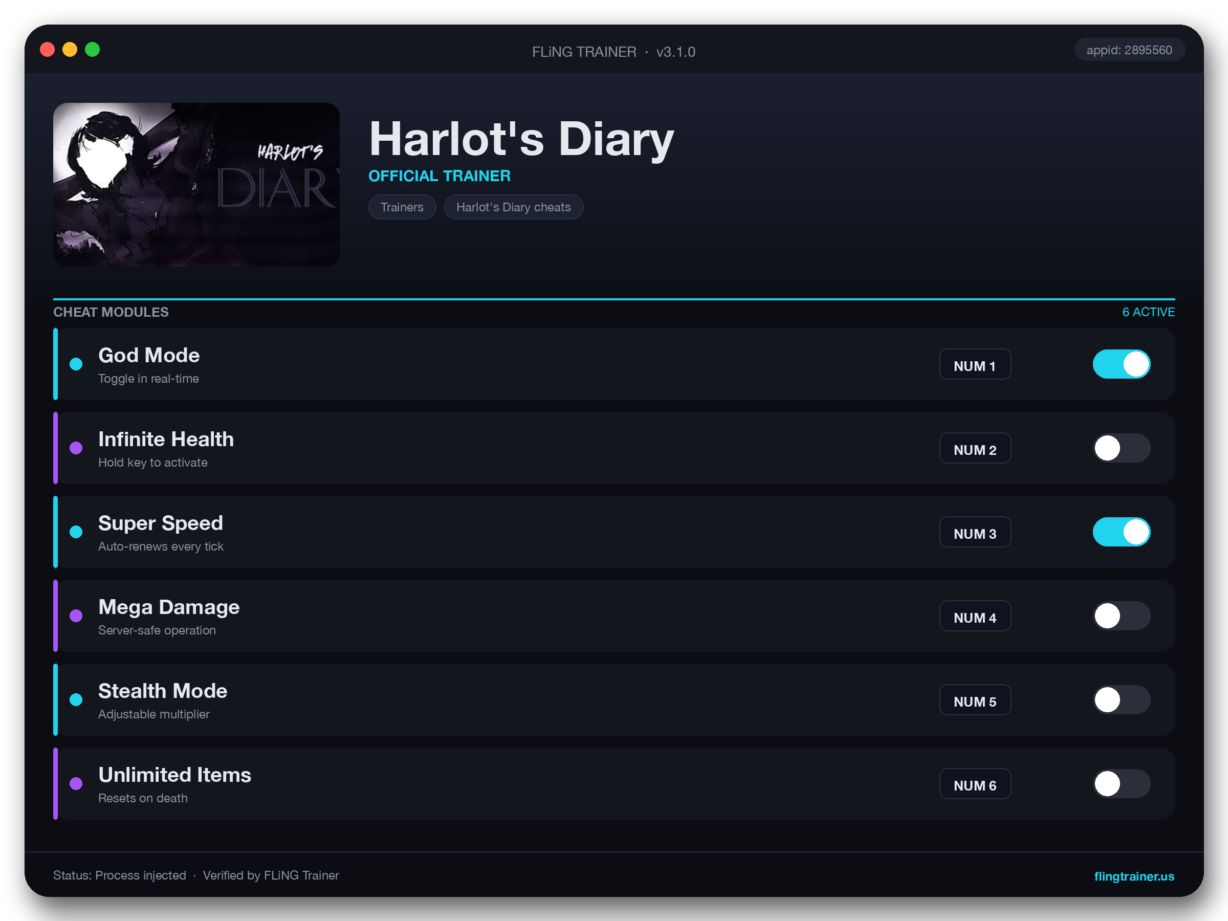 Harlot's Diary Trainer interface