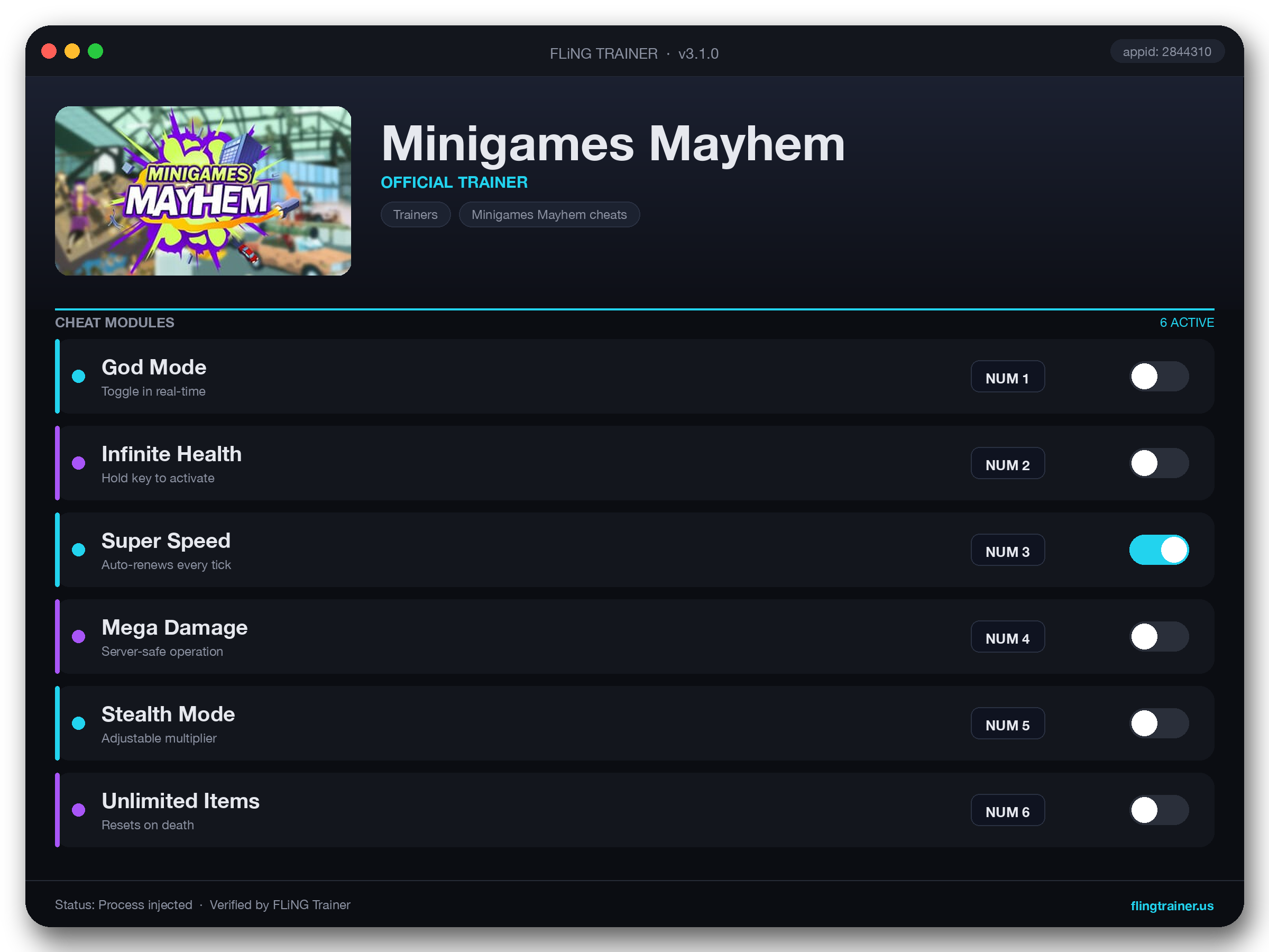 Minigames Mayhem Trainer interface