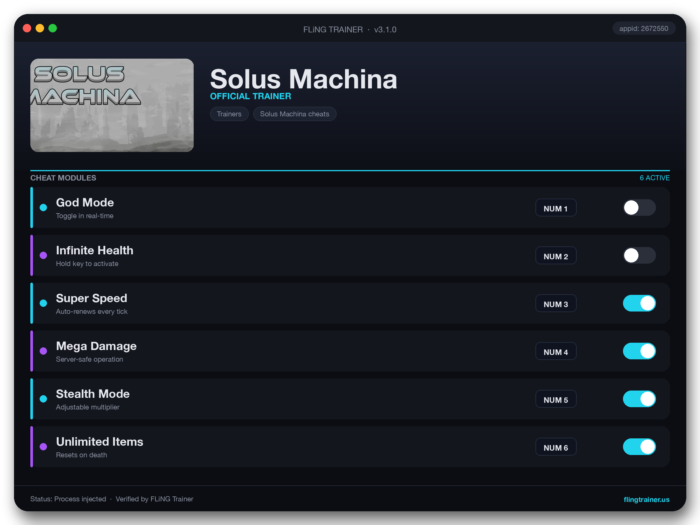 Solus Machina Trainer interface