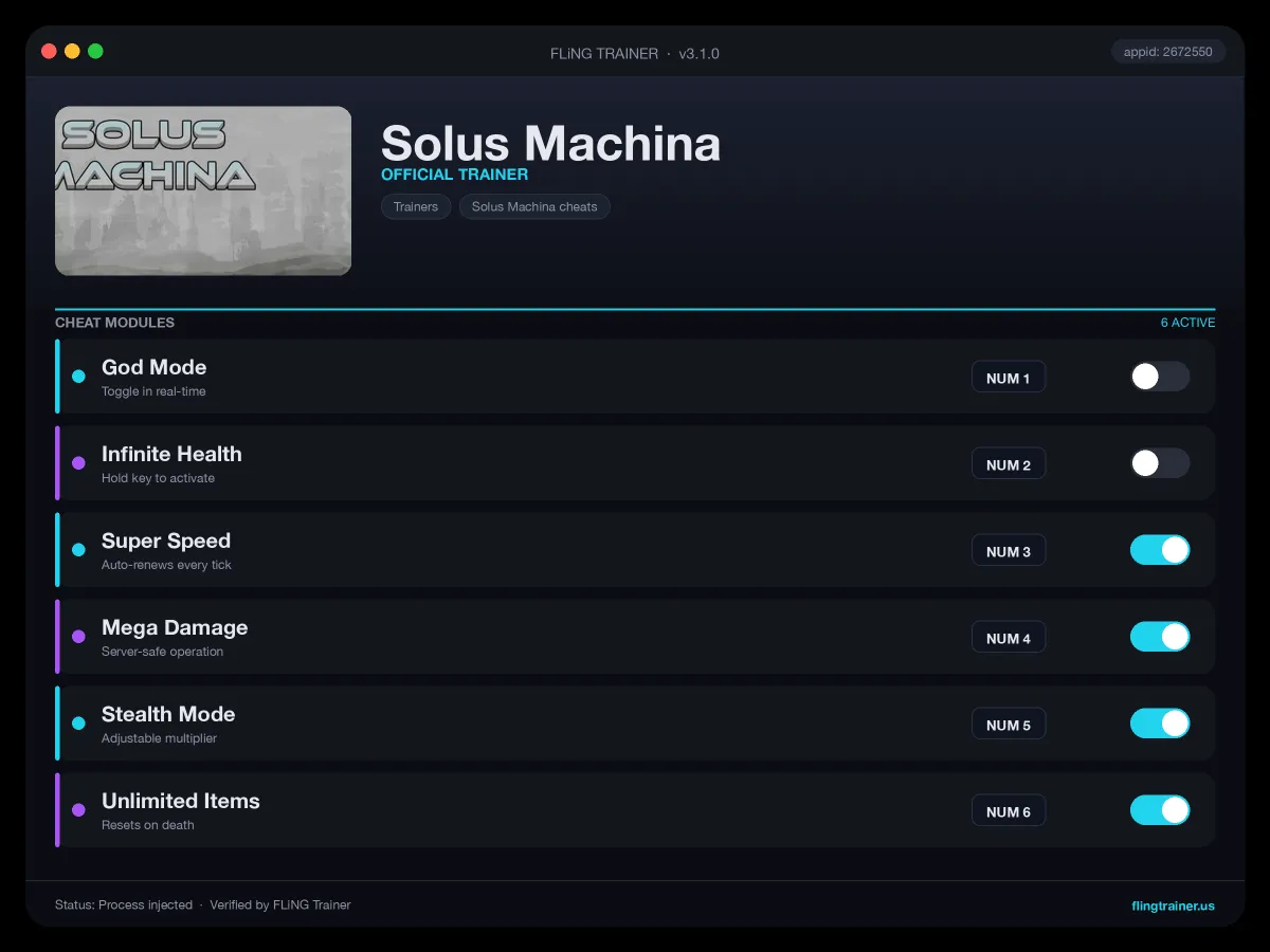 Solus Machina Trainer interface