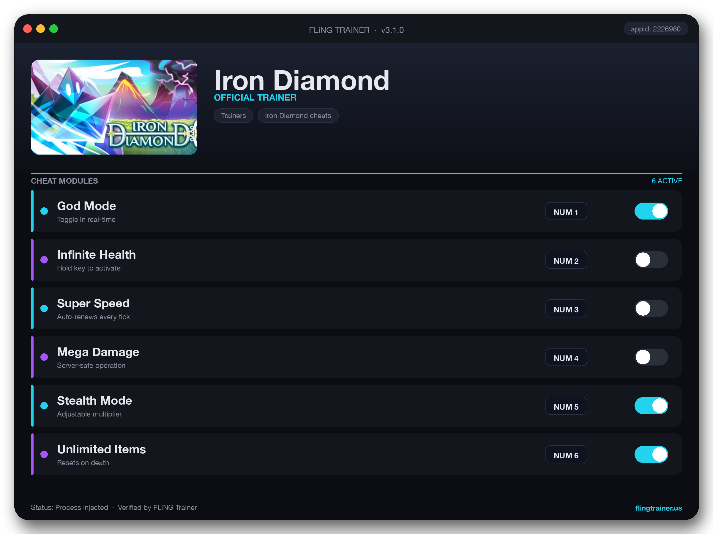 Iron Diamond Trainer interface