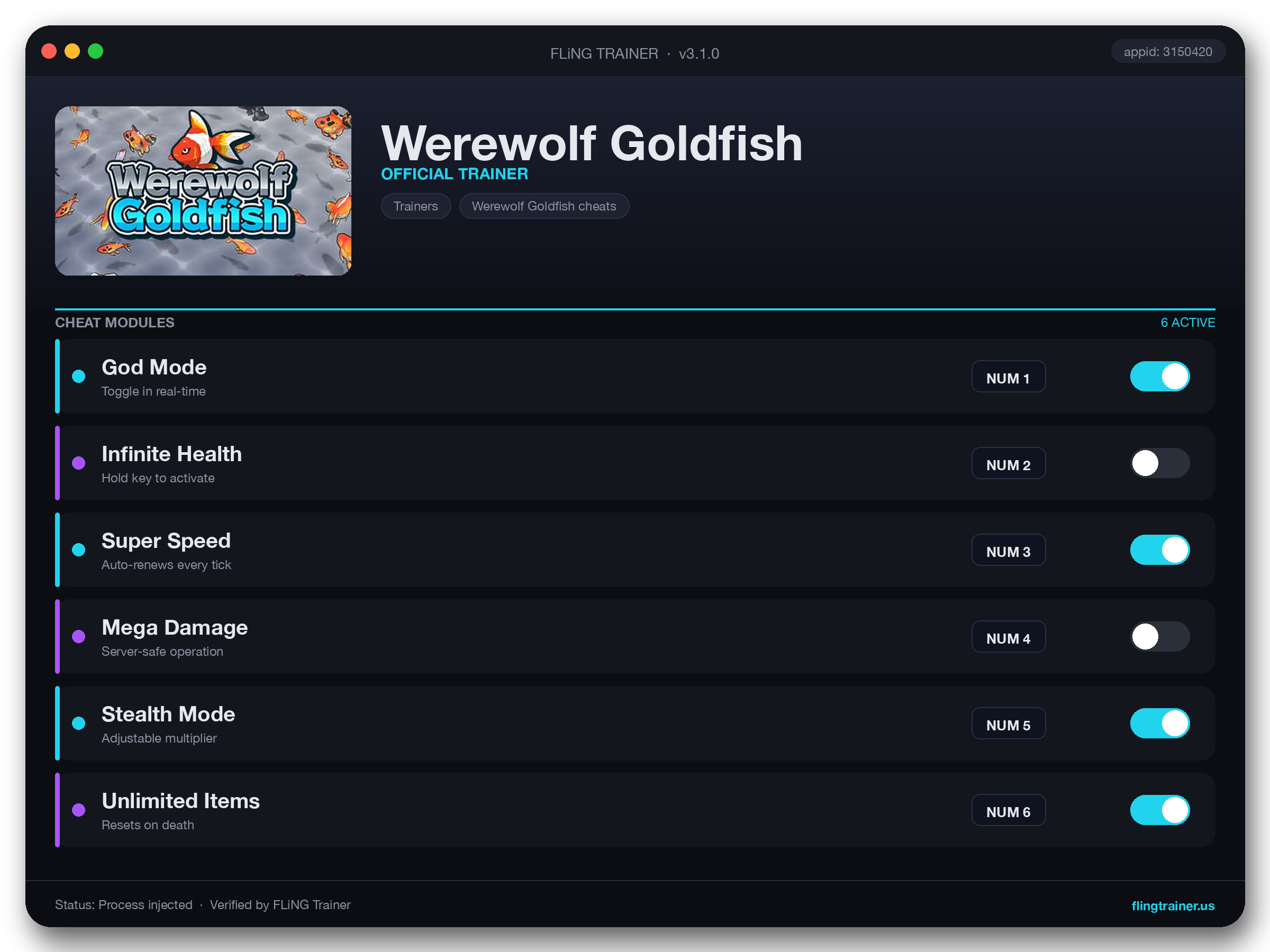 Werewolf Goldfish Trainer interface