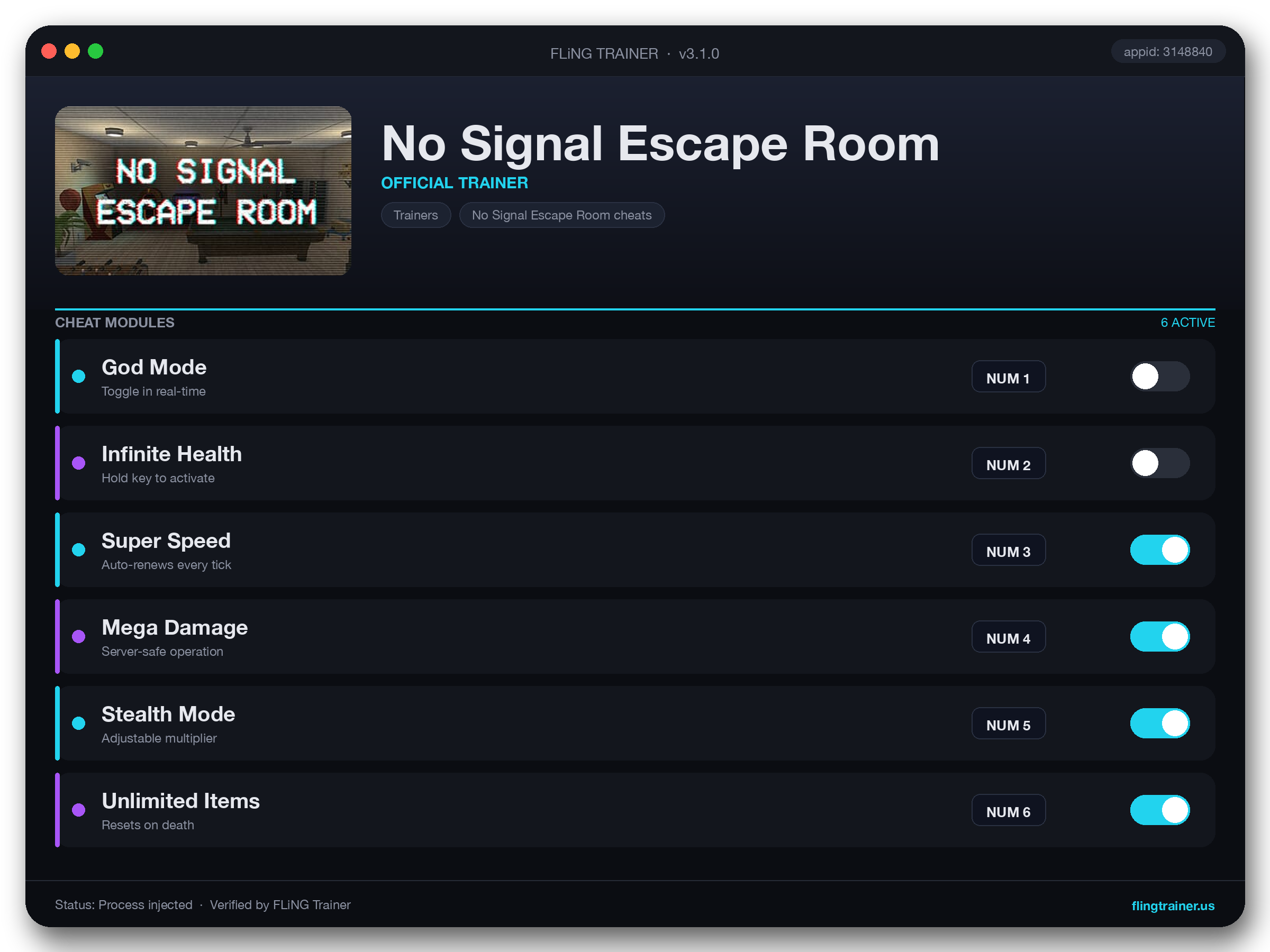 No Signal Escape Room Trainer interface