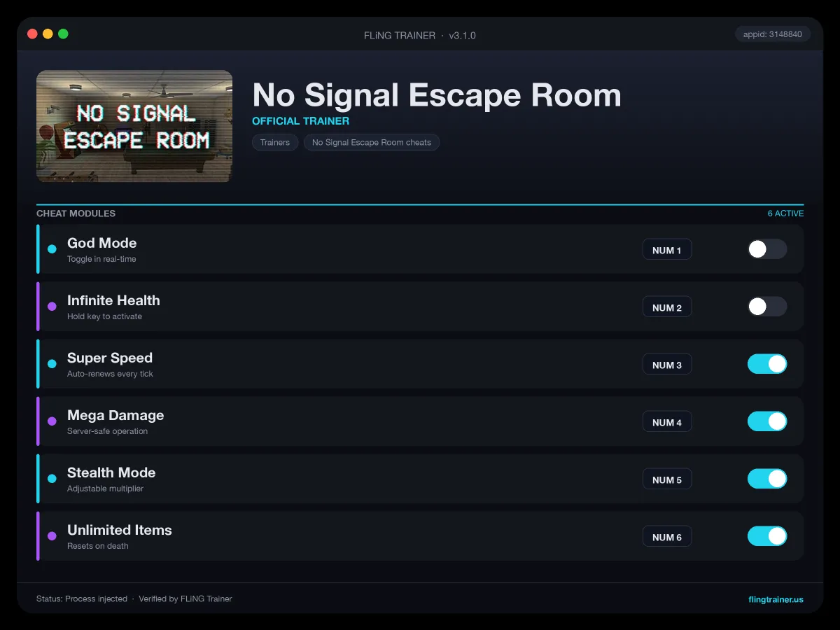 No Signal Escape Room Trainer interface