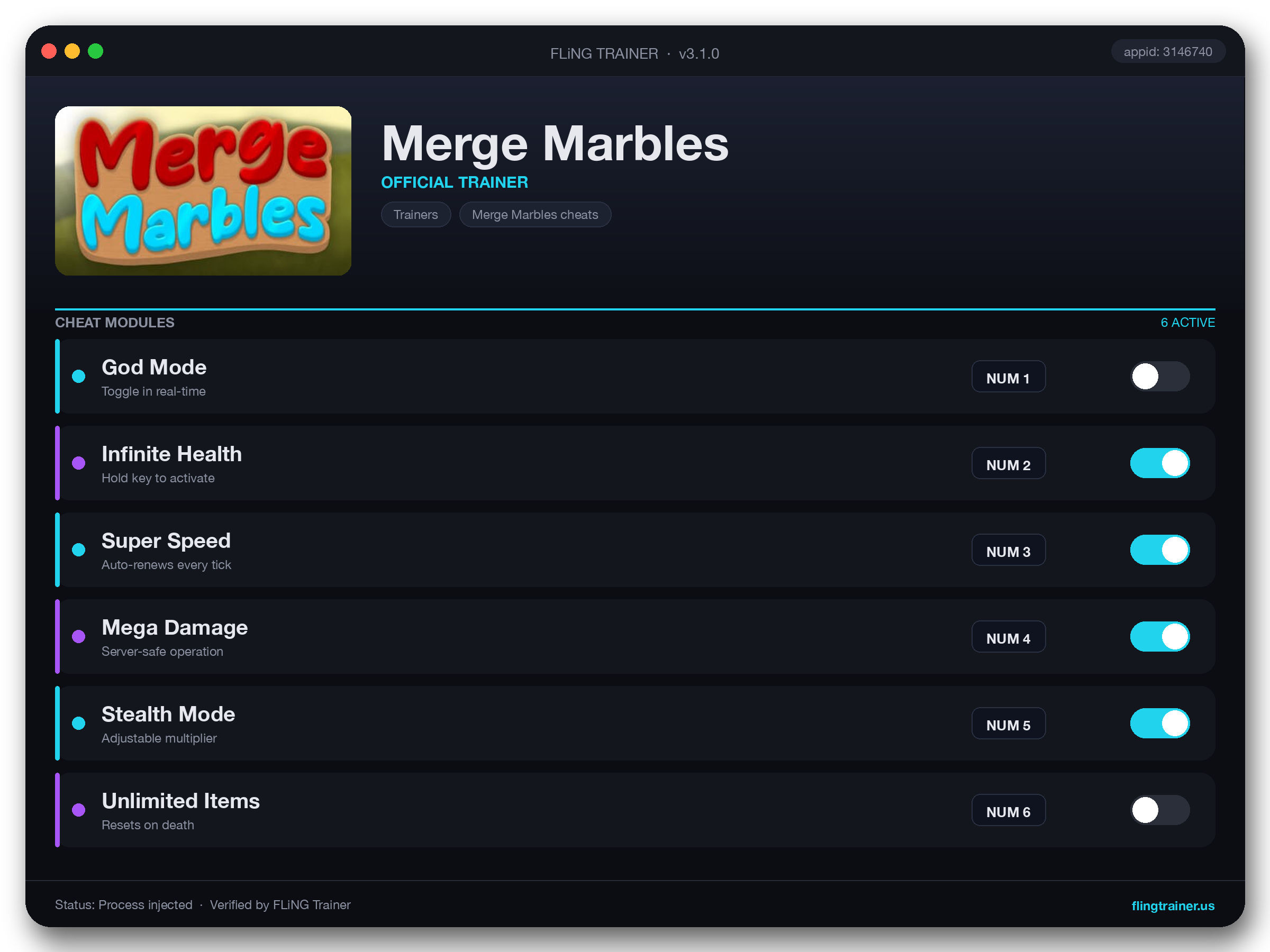 Merge Marbles Trainer interface