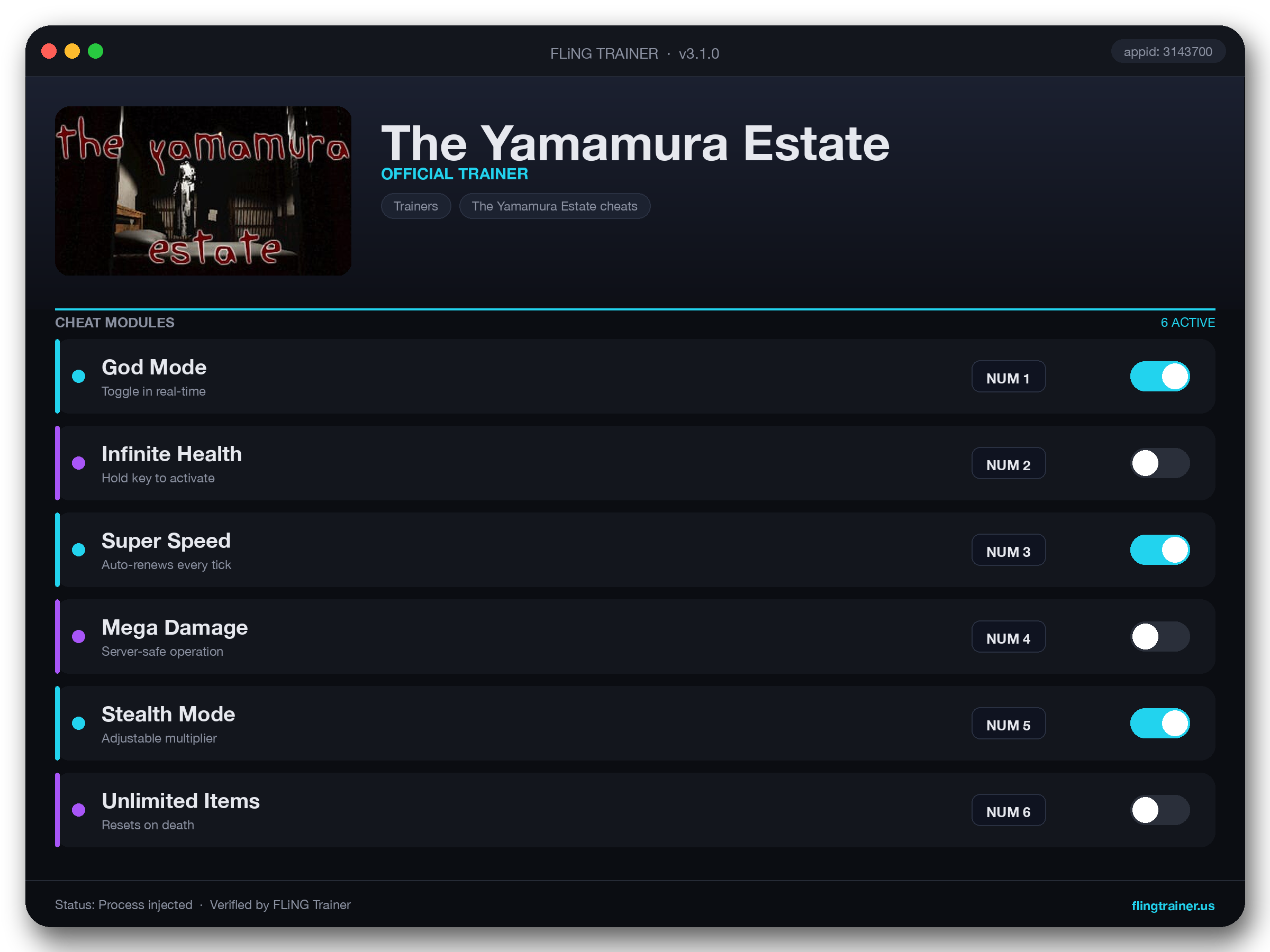 The Yamamura Estate Trainer interface