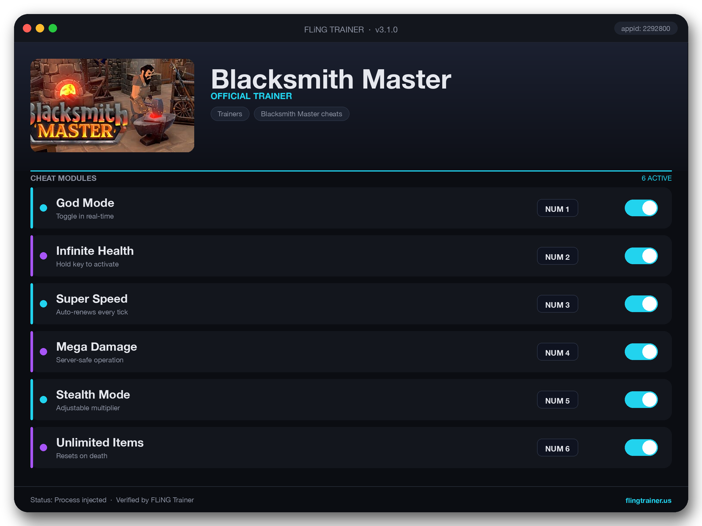 Blacksmith Master Trainer interface