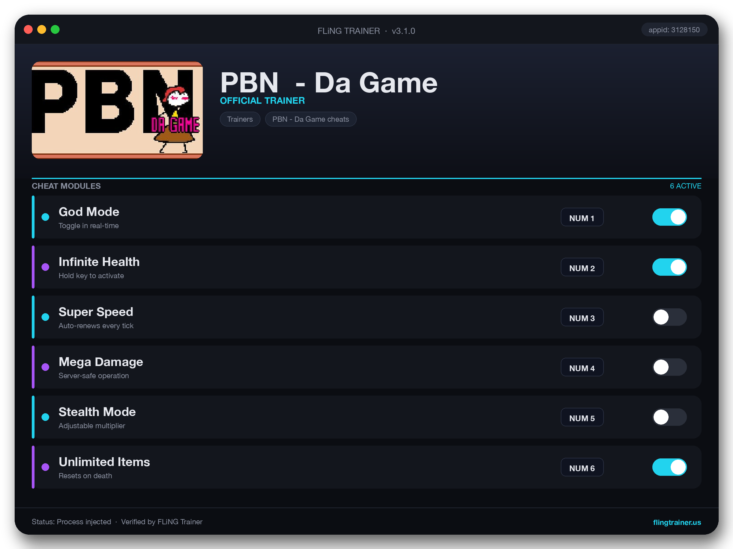 PBN  - Da Game Trainer interface