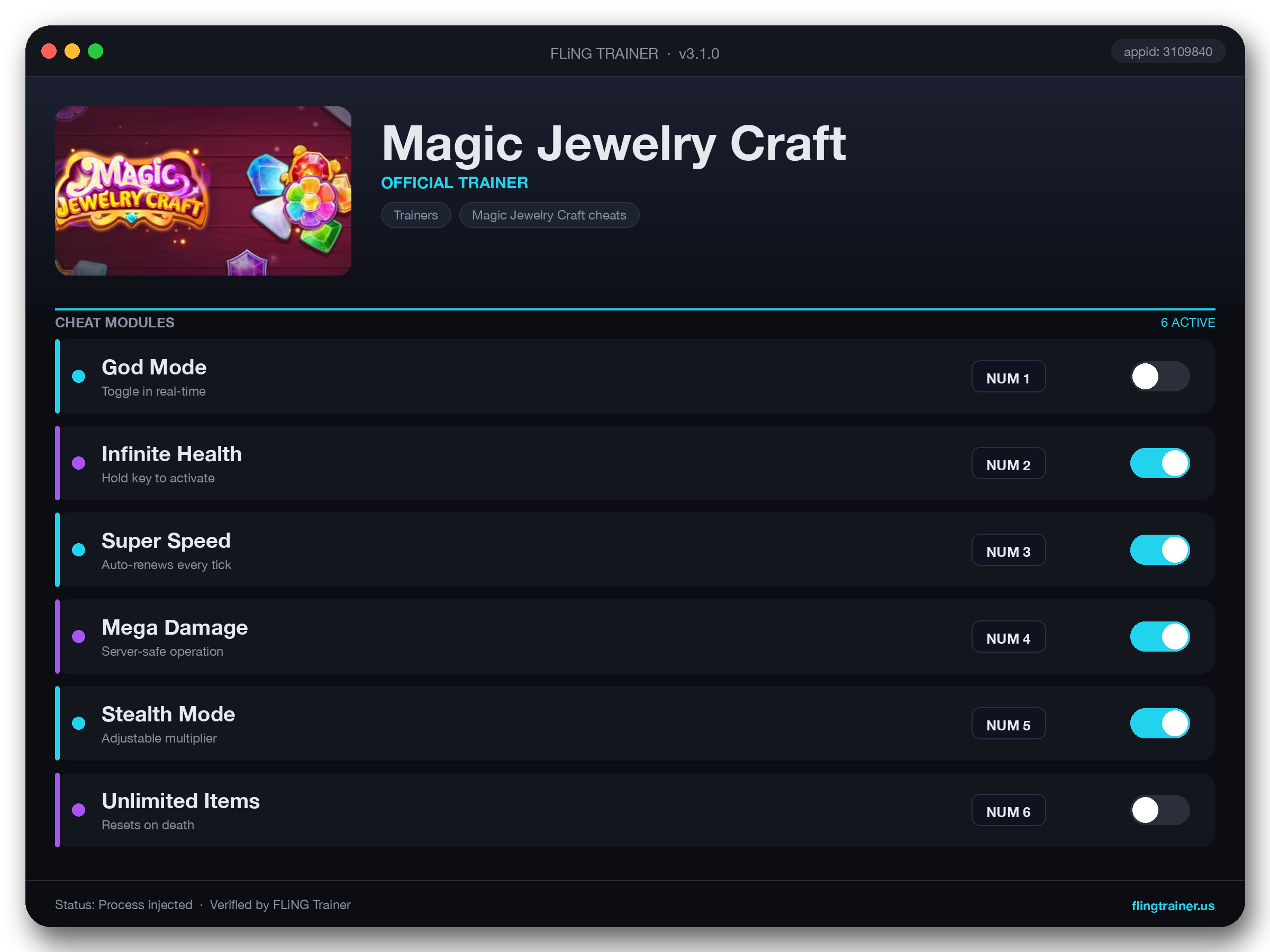 Magic Jewelry Craft Trainer interface