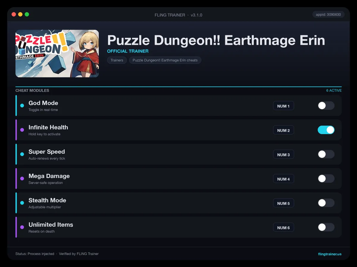 Puzzle Dungeon!! Earthmage Erin Trainer interface