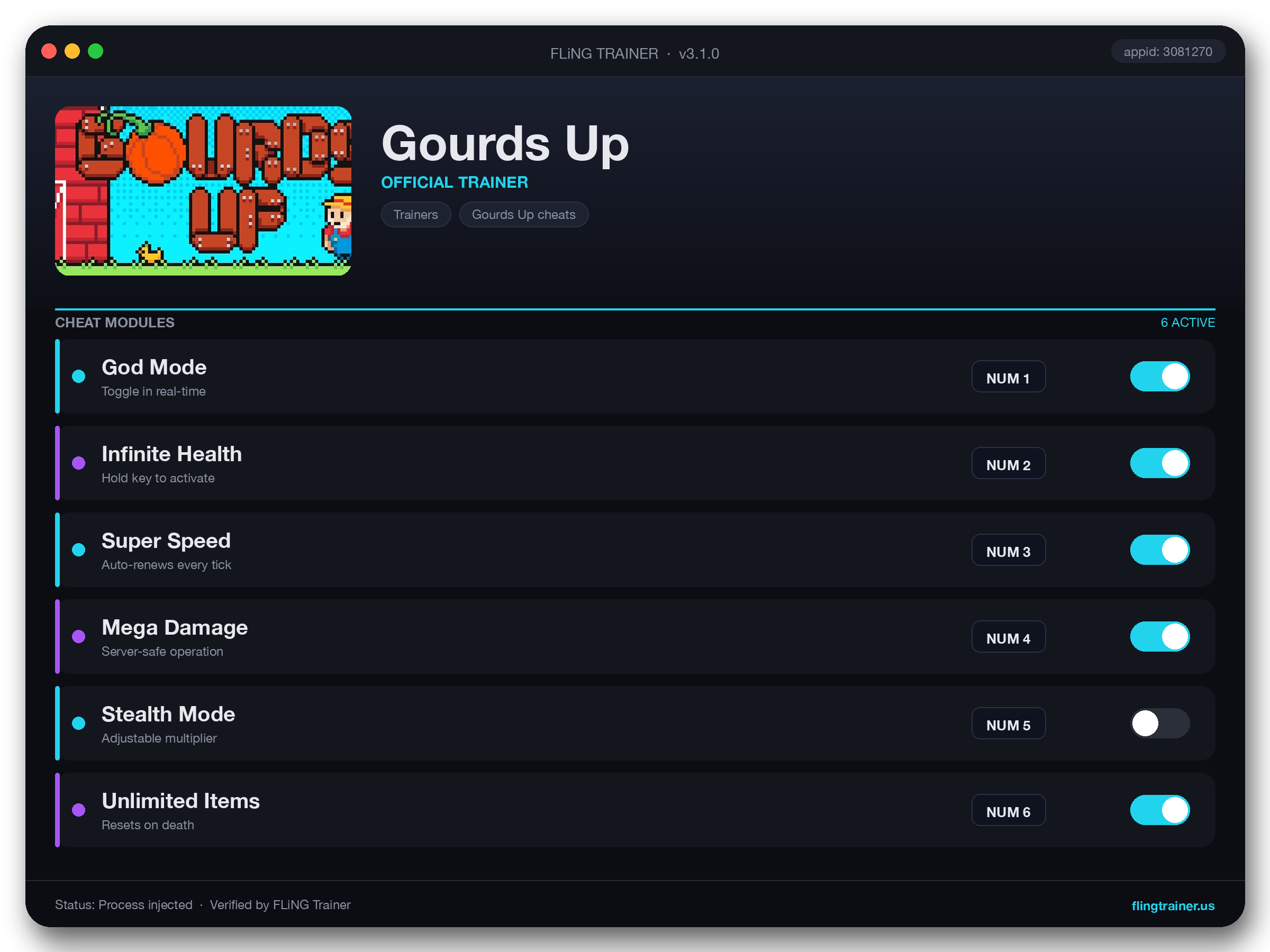 Gourds Up Trainer interface