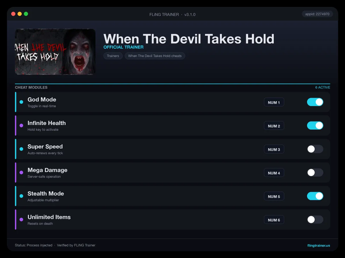When The Devil Takes Hold Trainer interface
