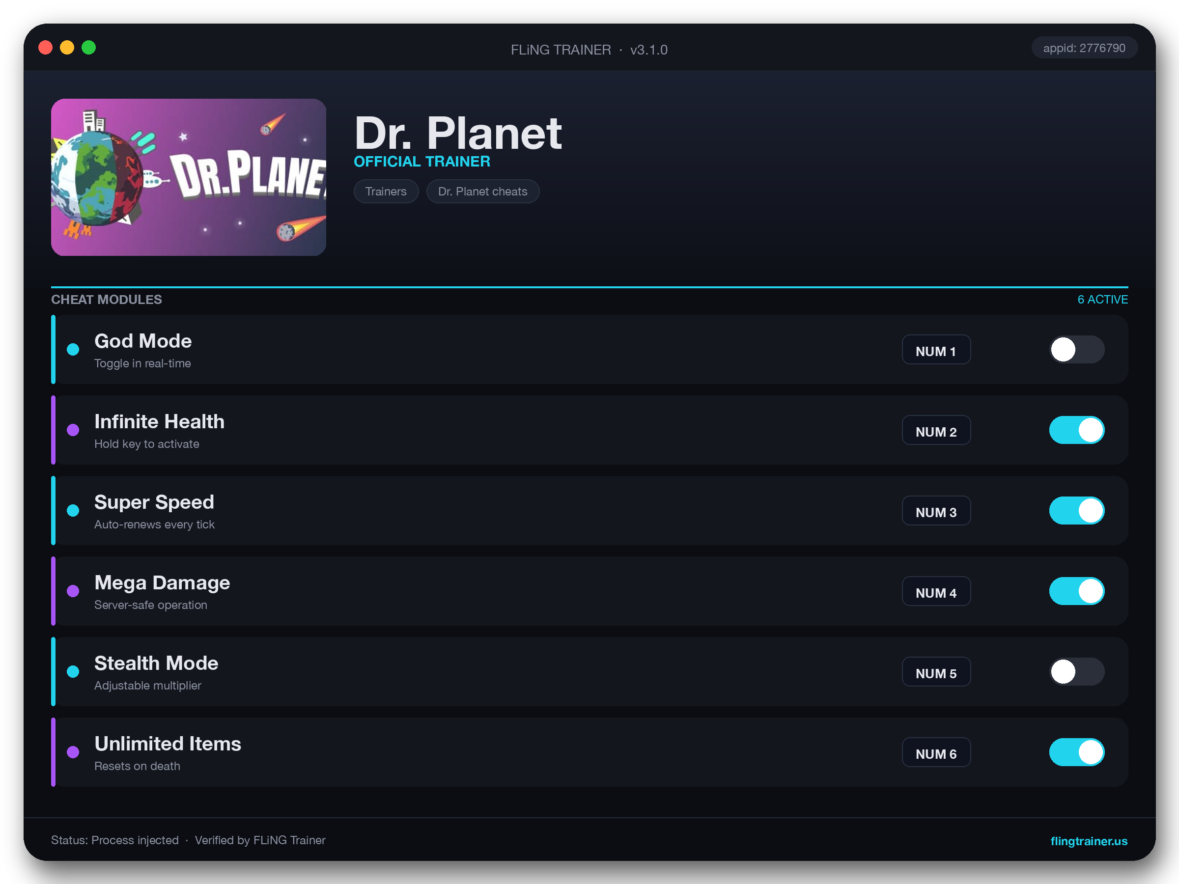 Dr. Planet Trainer interface