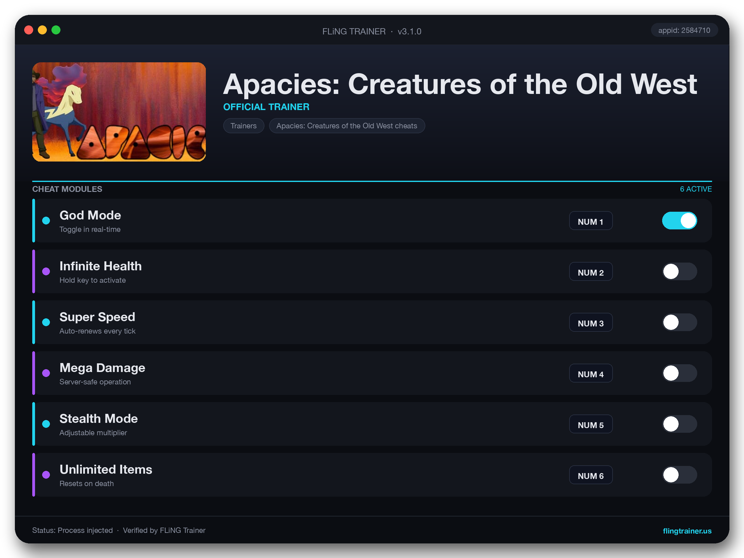 Apacies: Creatures of the Old West Trainer interface