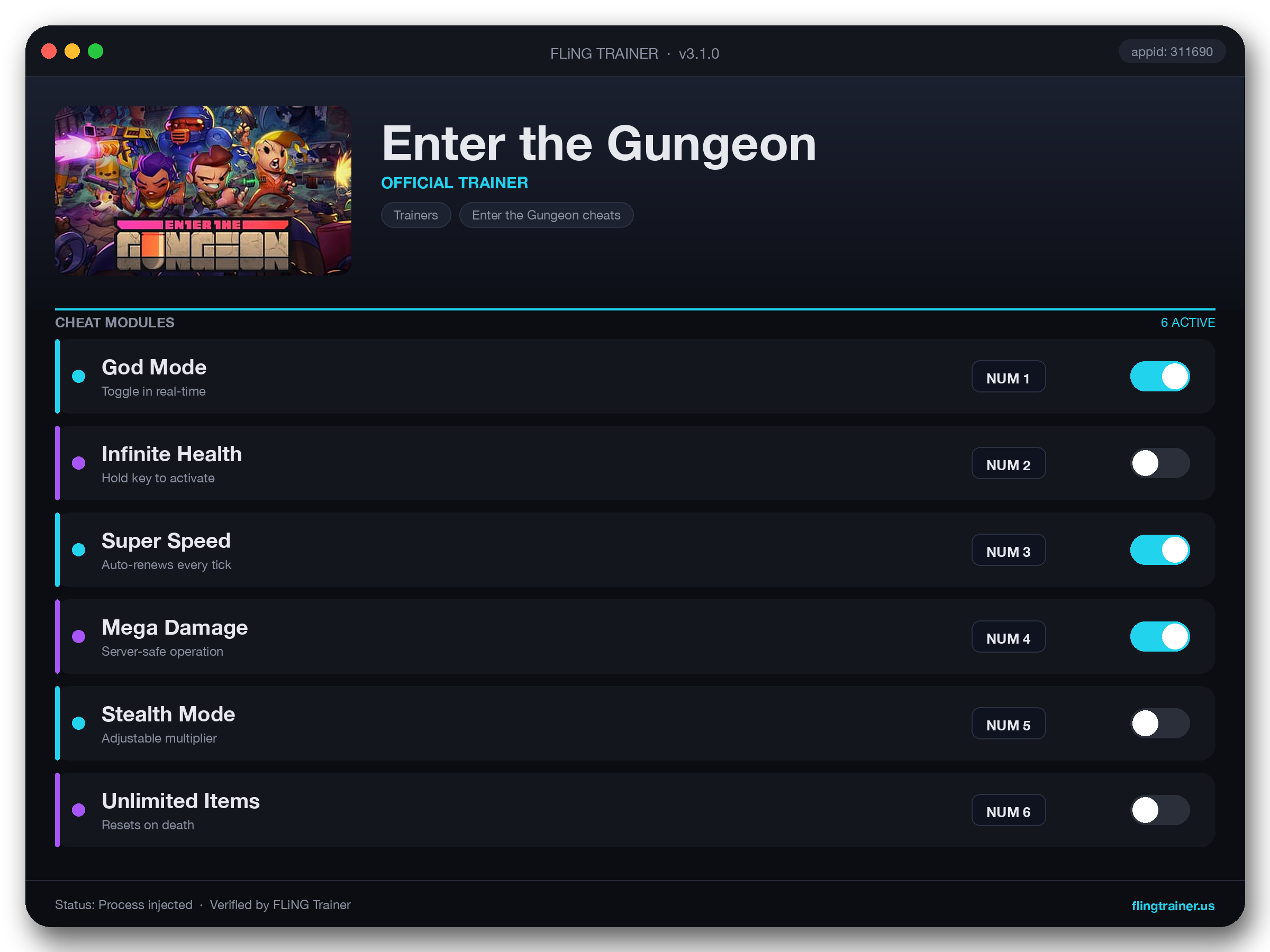 Enter the Gungeon Trainer interface