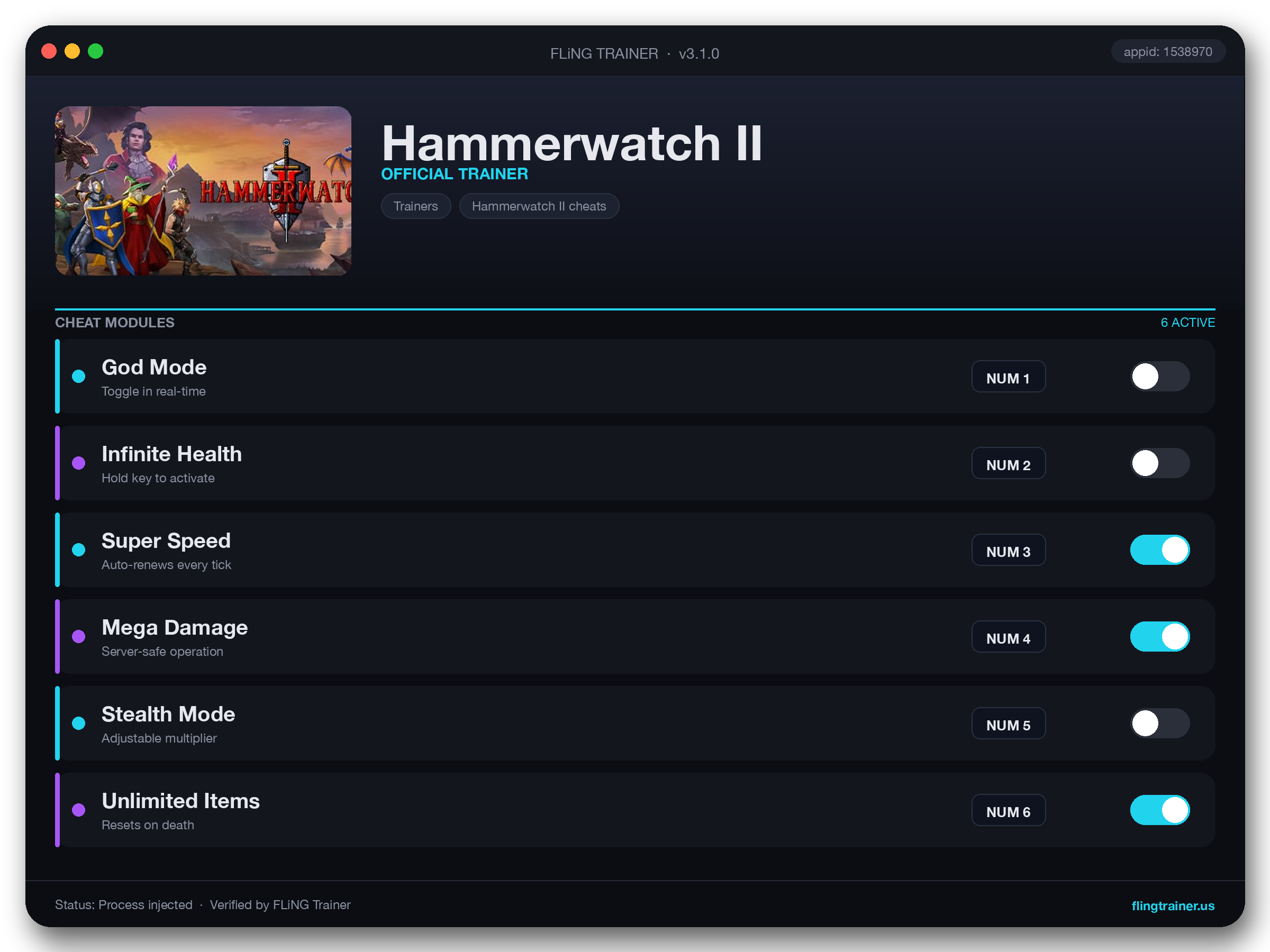 Hammerwatch II Trainer interface