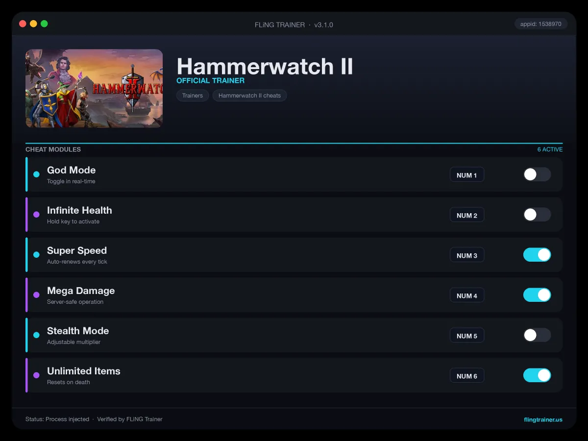 Hammerwatch II Trainer interface
