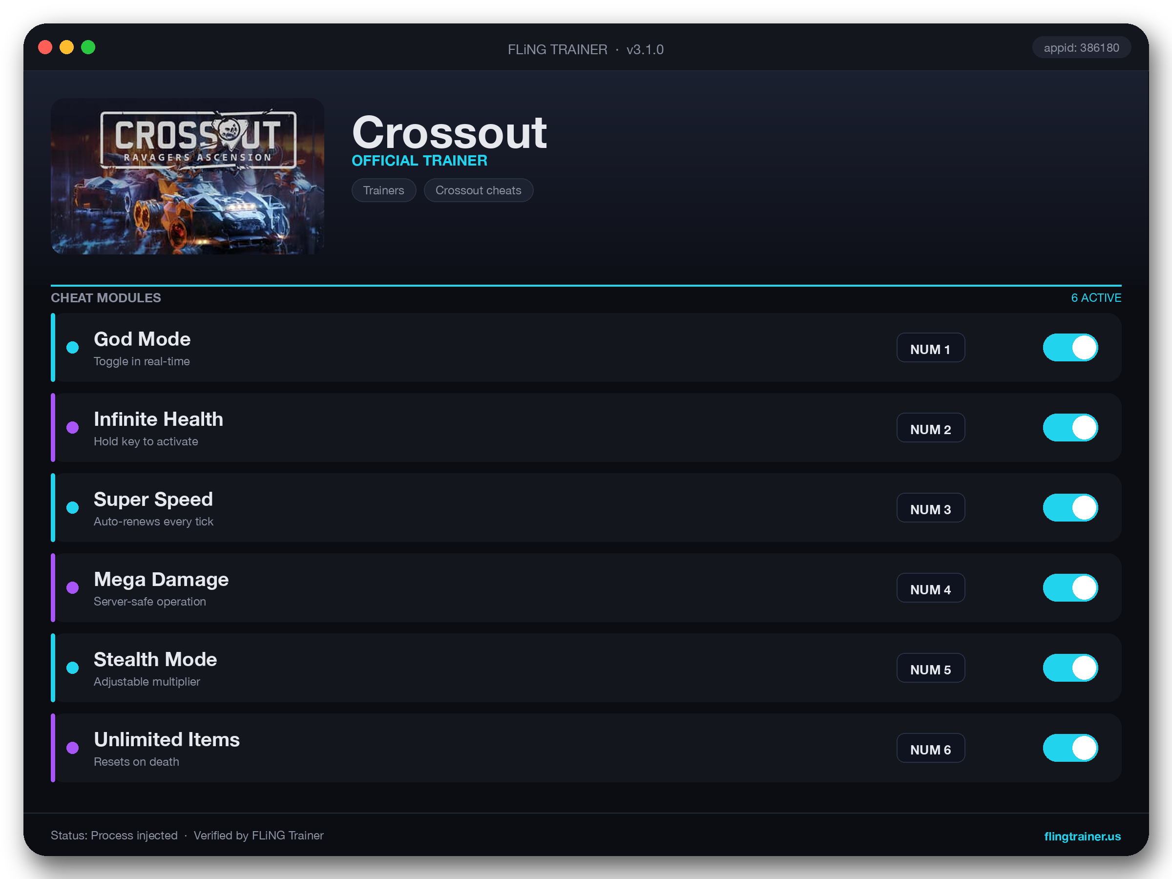 Crossout Trainer interface