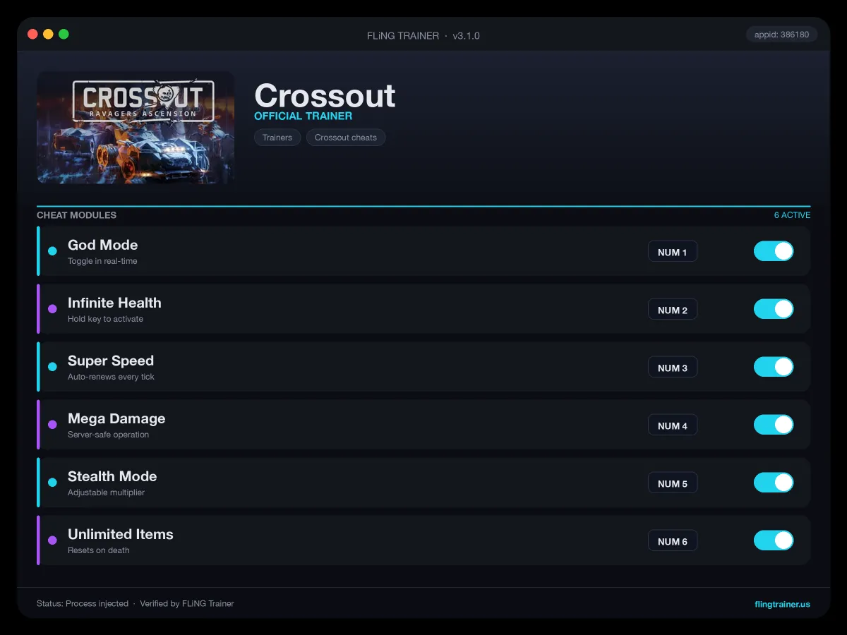 Crossout Trainer interface
