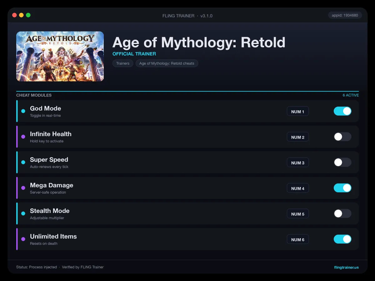 Age of Mythology: Retold Trainer interface