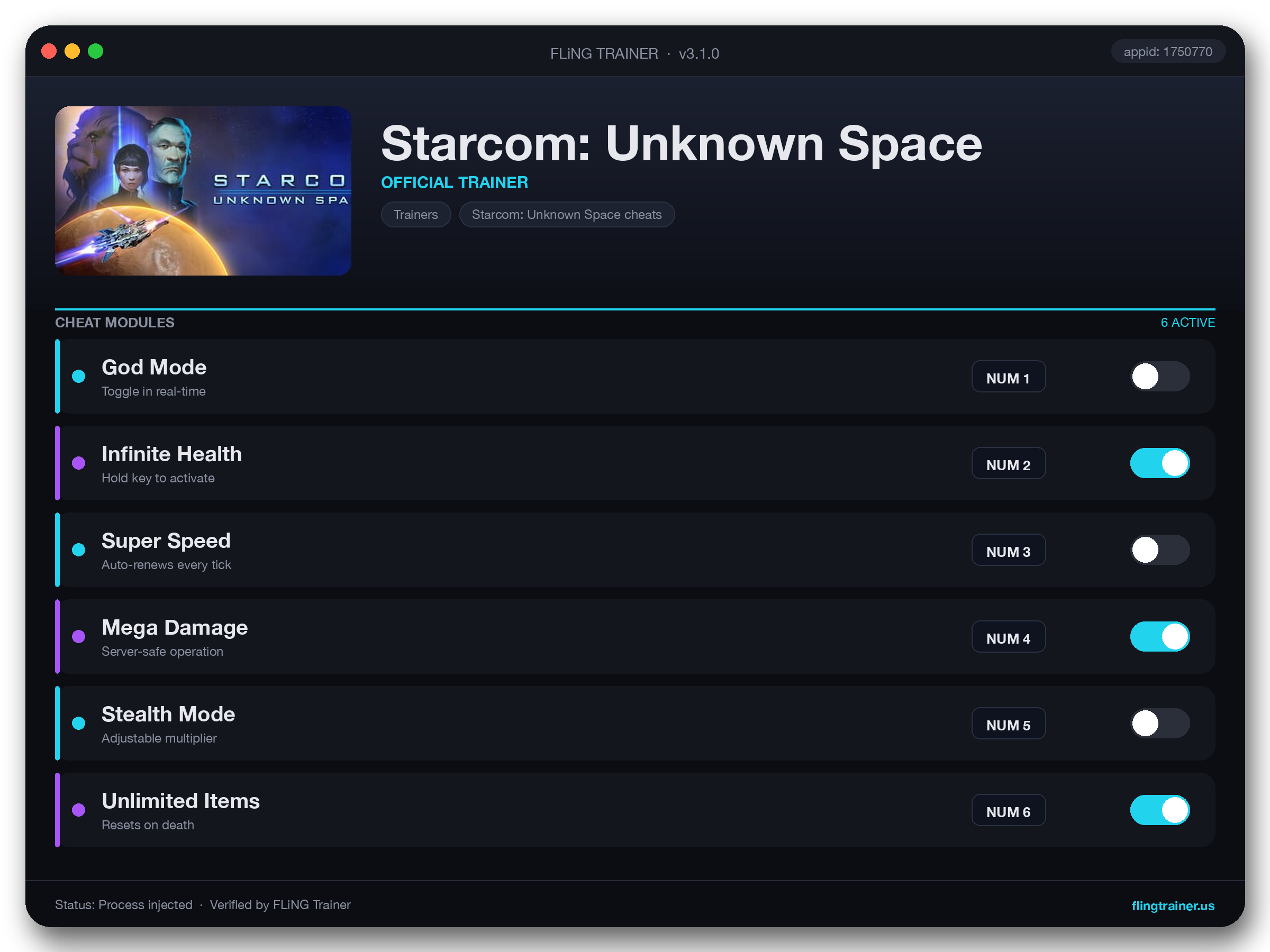 Starcom: Unknown Space Trainer interface
