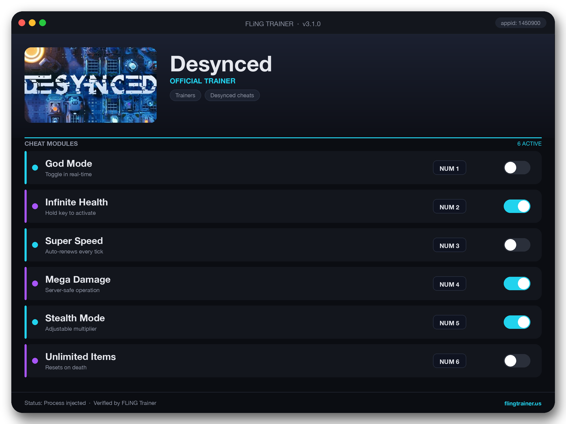 Desynced Trainer interface