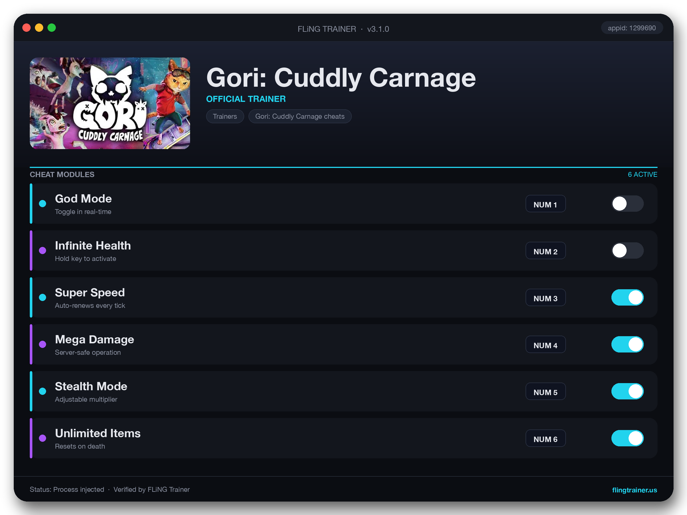 Gori: Cuddly Carnage Trainer interface