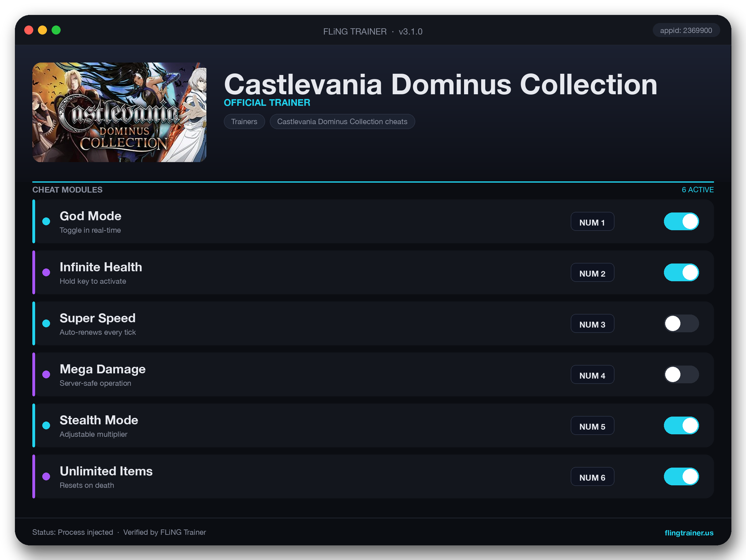 Castlevania Dominus Collection Trainer interface