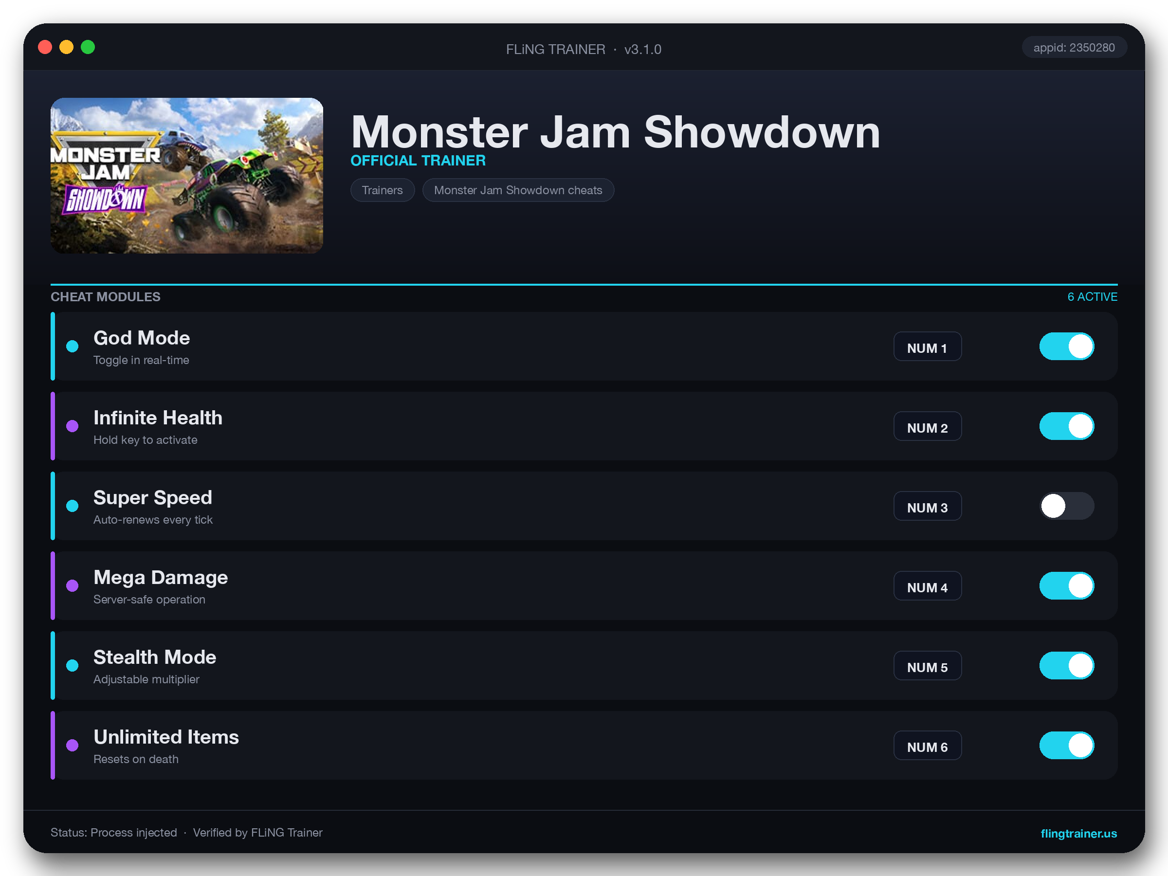 Monster Jam Showdown Trainer interface