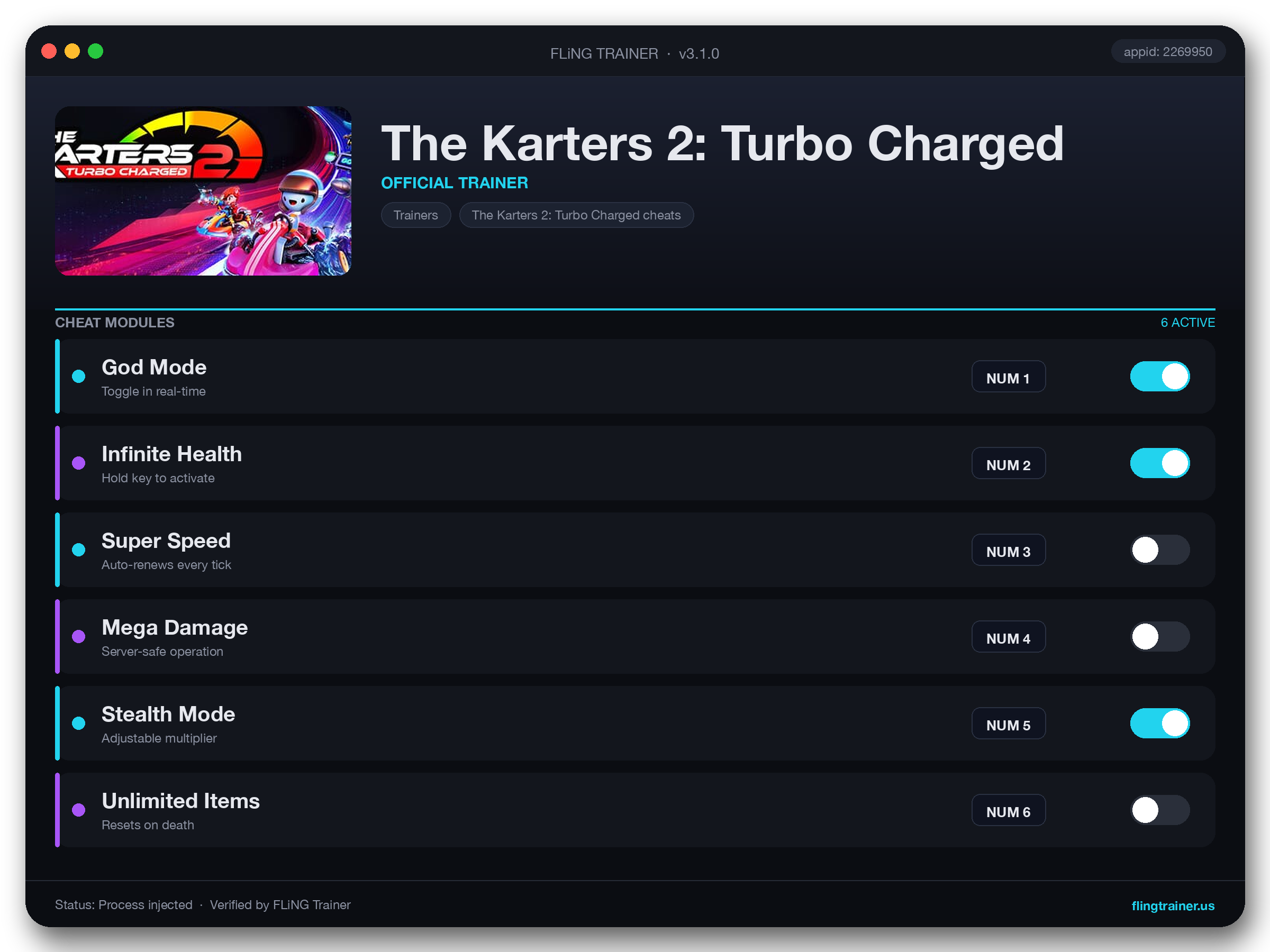 The Karters 2: Turbo Charged Trainer interface