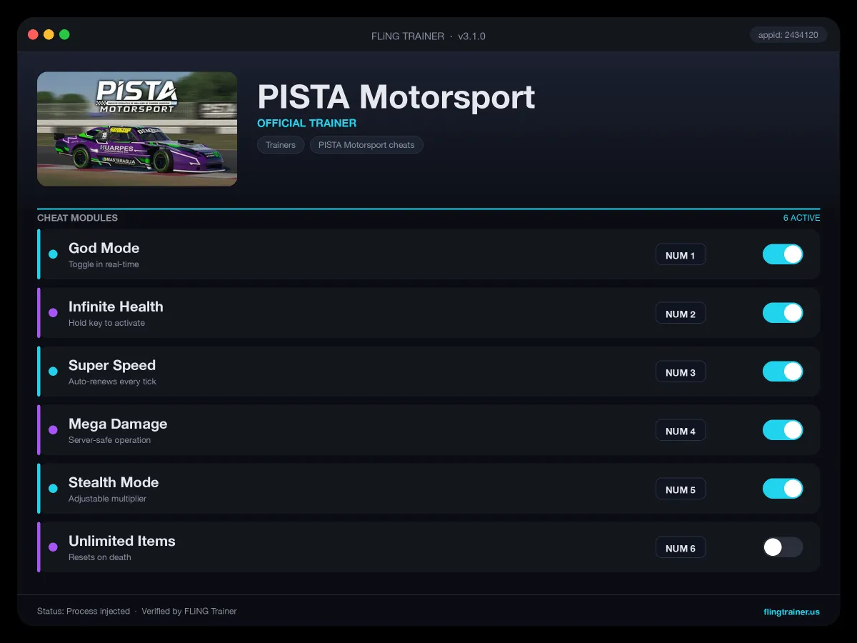 PISTA Motorsport Trainer interface