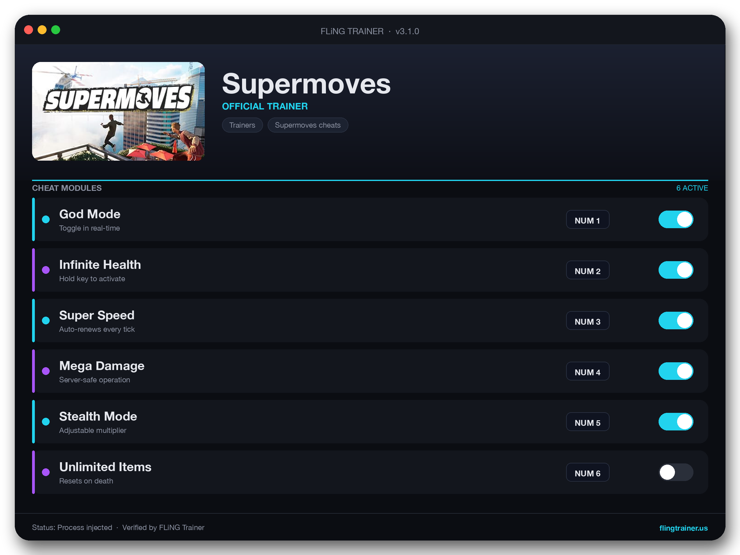 Supermoves Trainer interface
