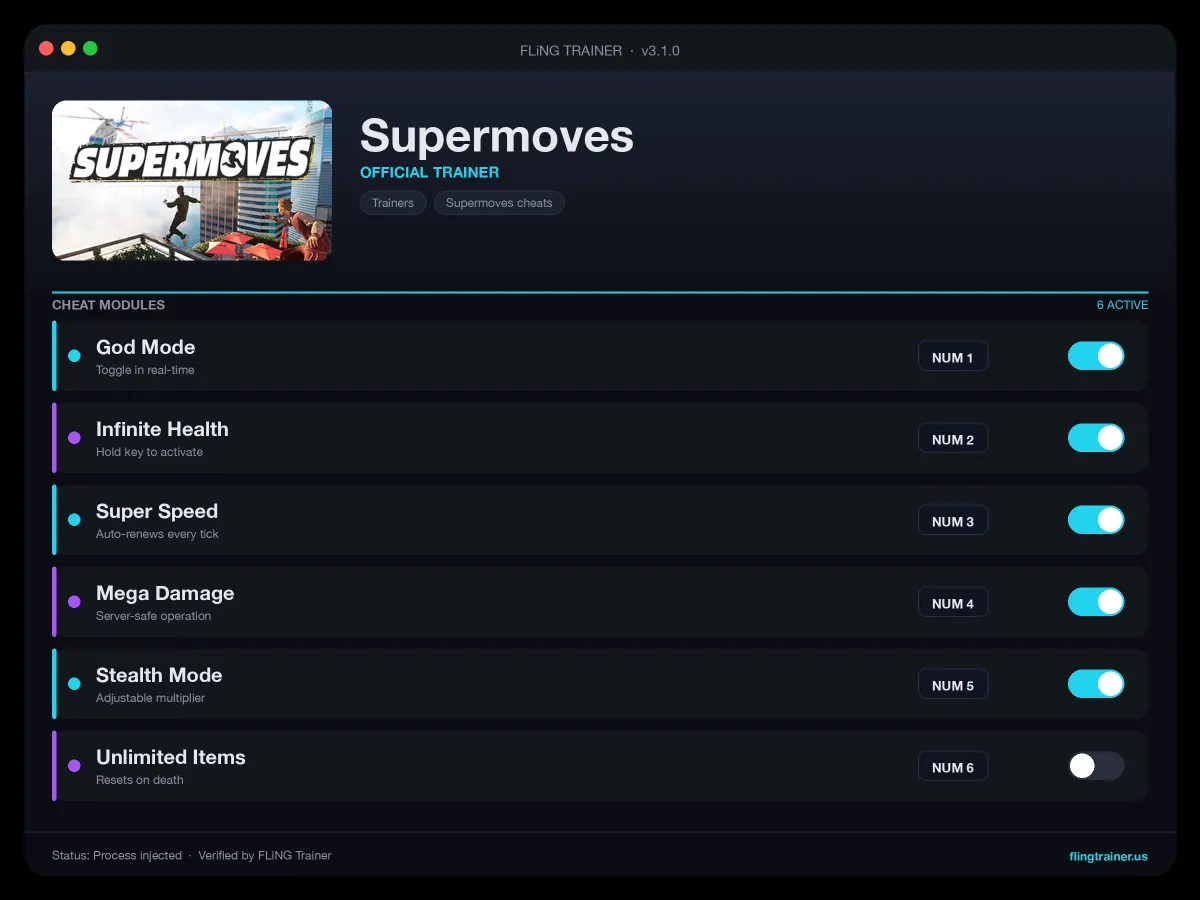 Supermoves Trainer interface