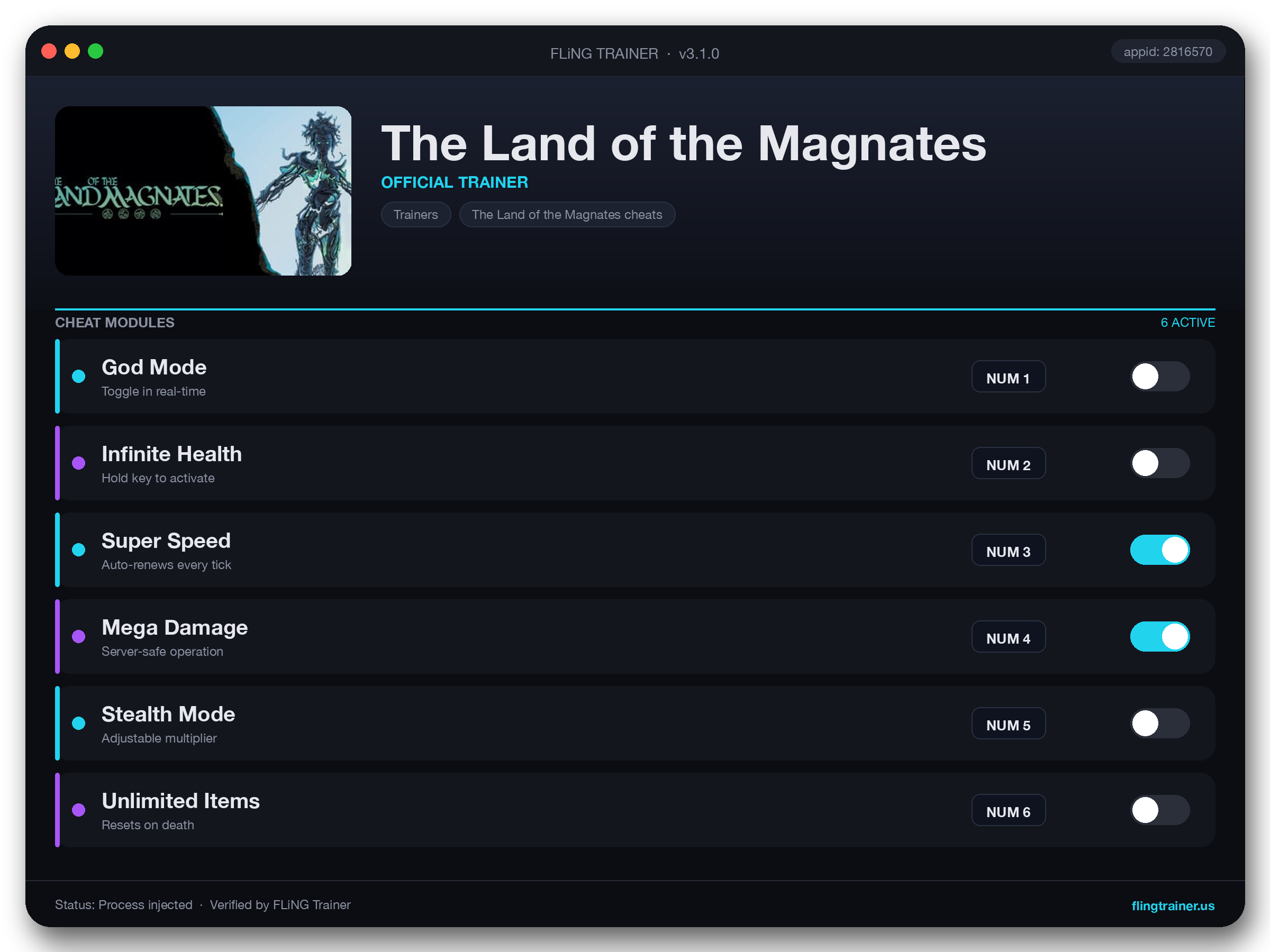The Land of the Magnates Trainer interface
