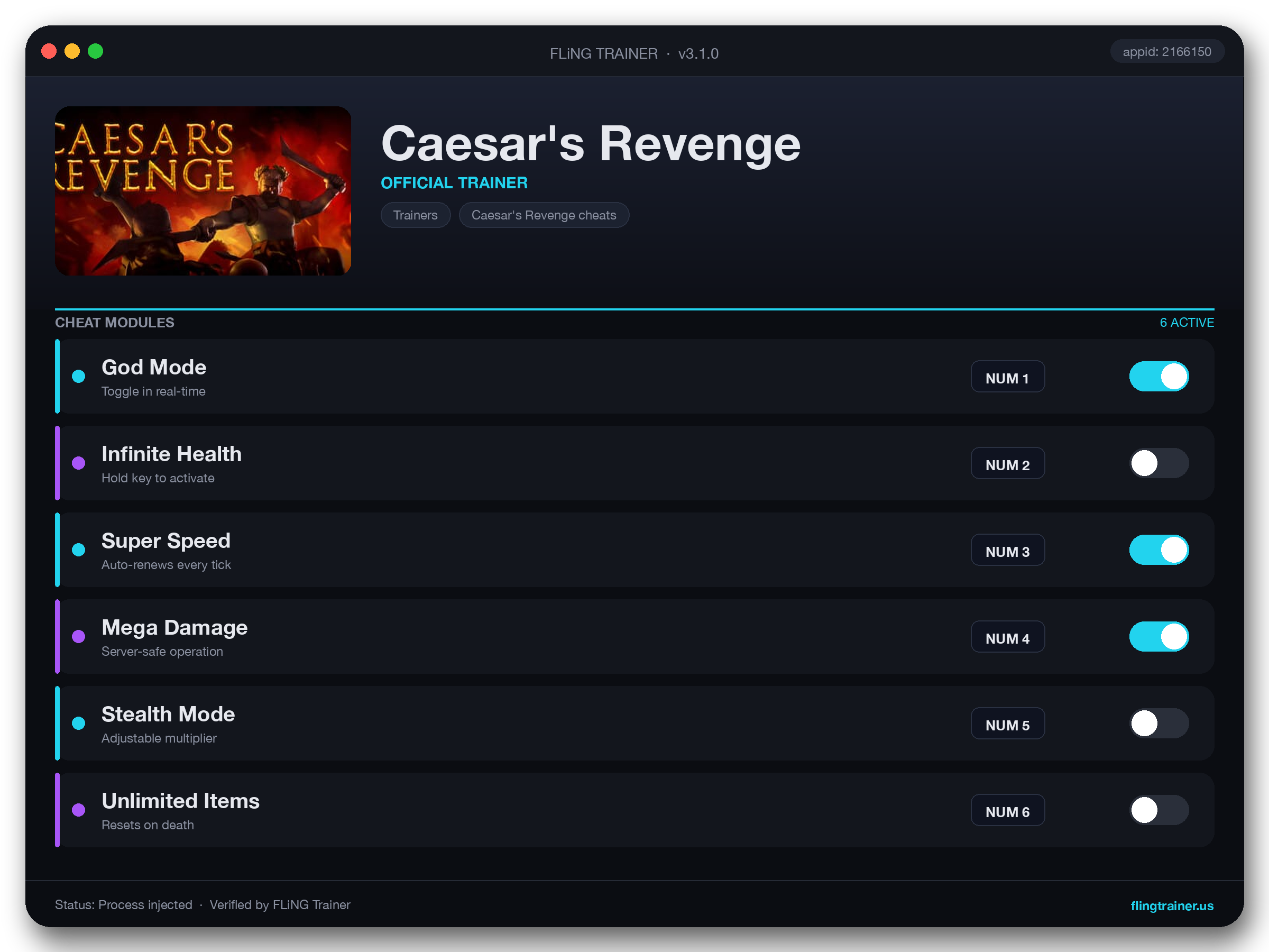 Caesar's Revenge Trainer interface