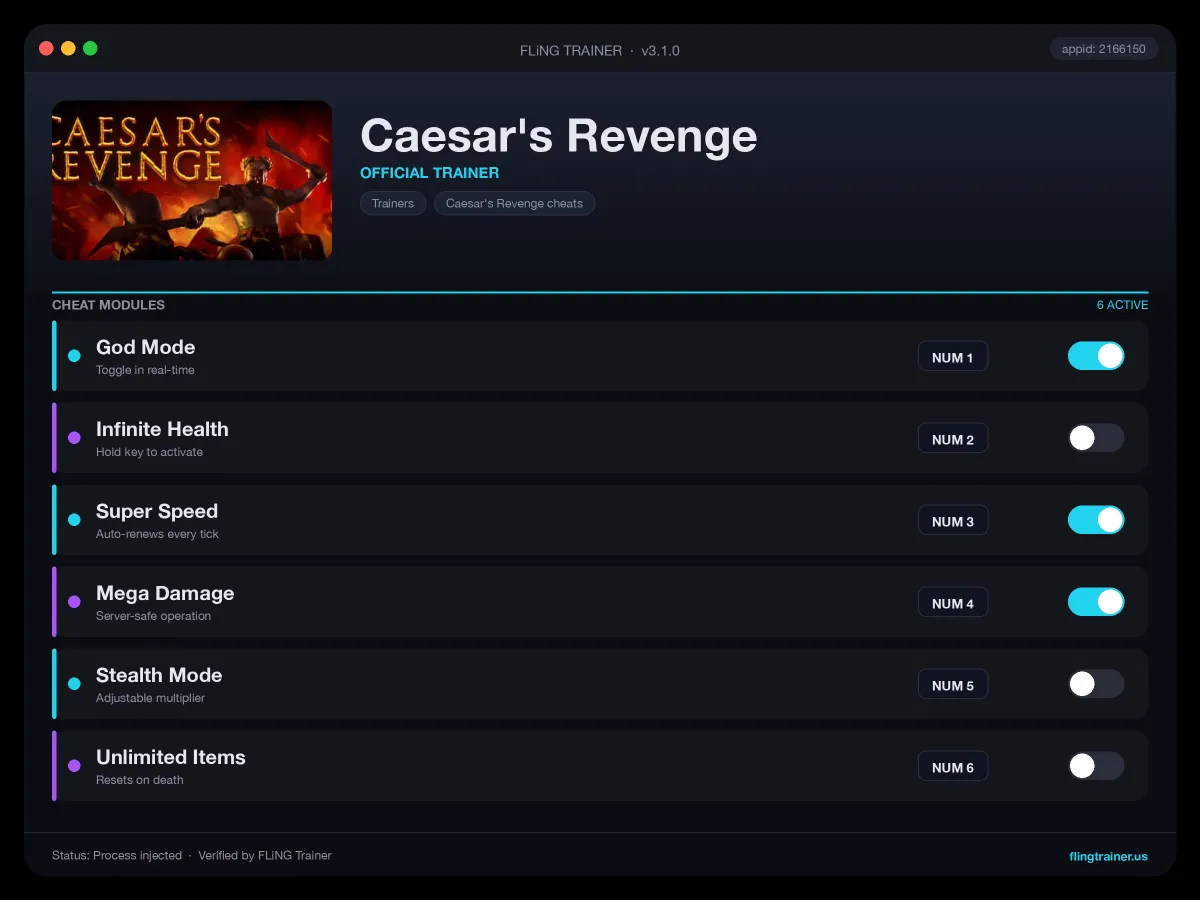 Caesar's Revenge Trainer interface