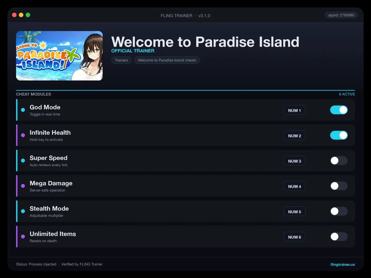 Welcome to Paradise Island Trainer interface