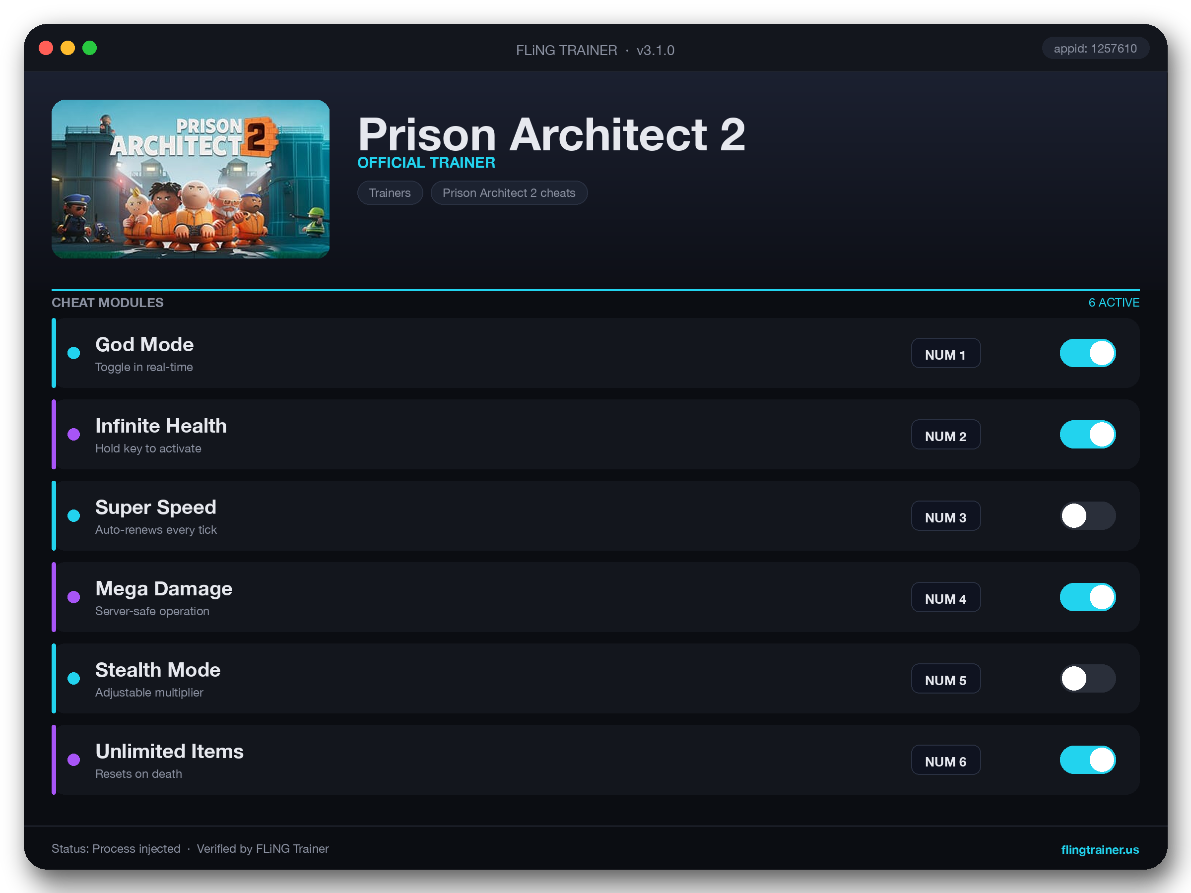Prison Architect 2 Trainer interface