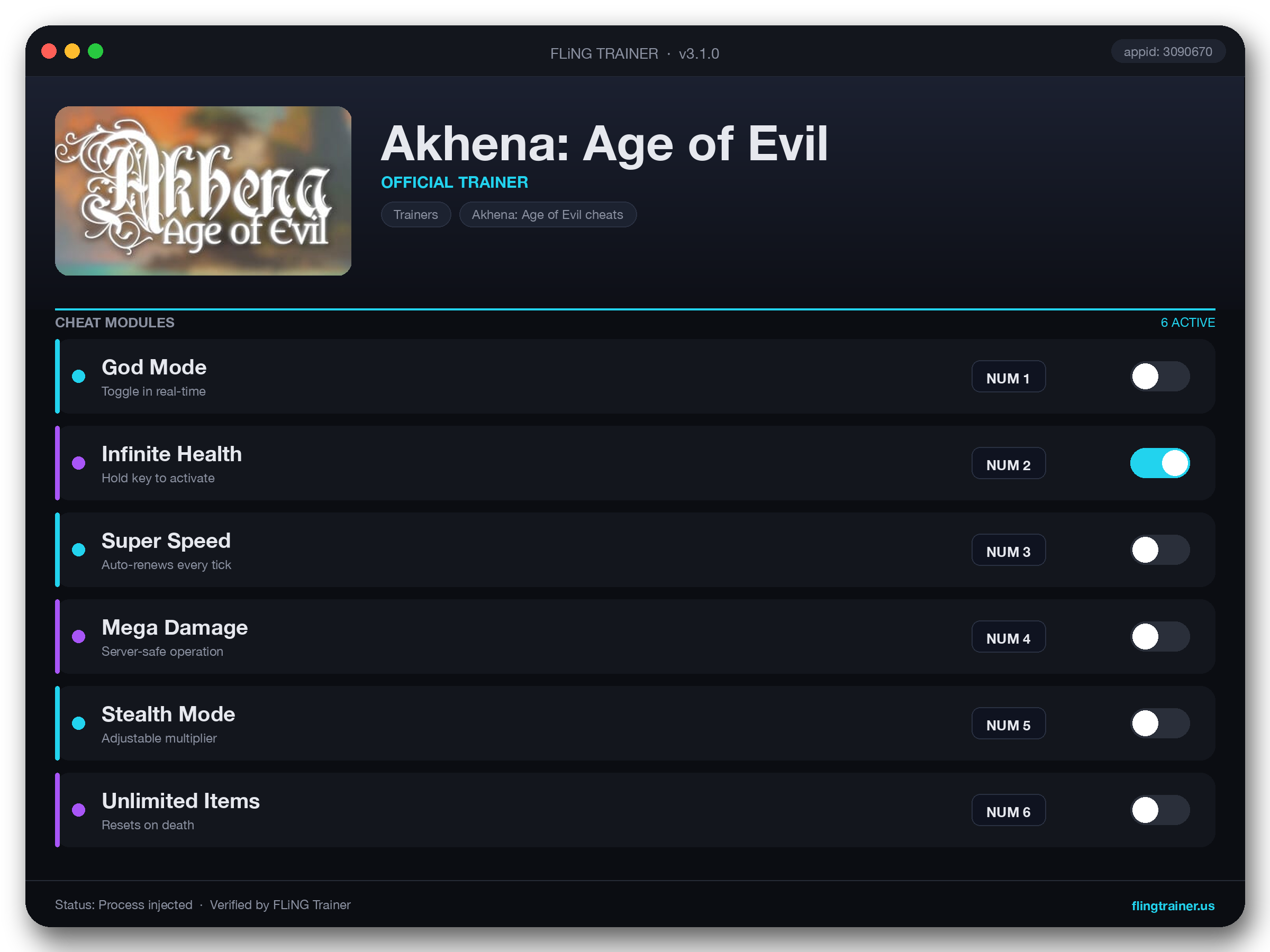 Akhena: Age of Evil Trainer interface